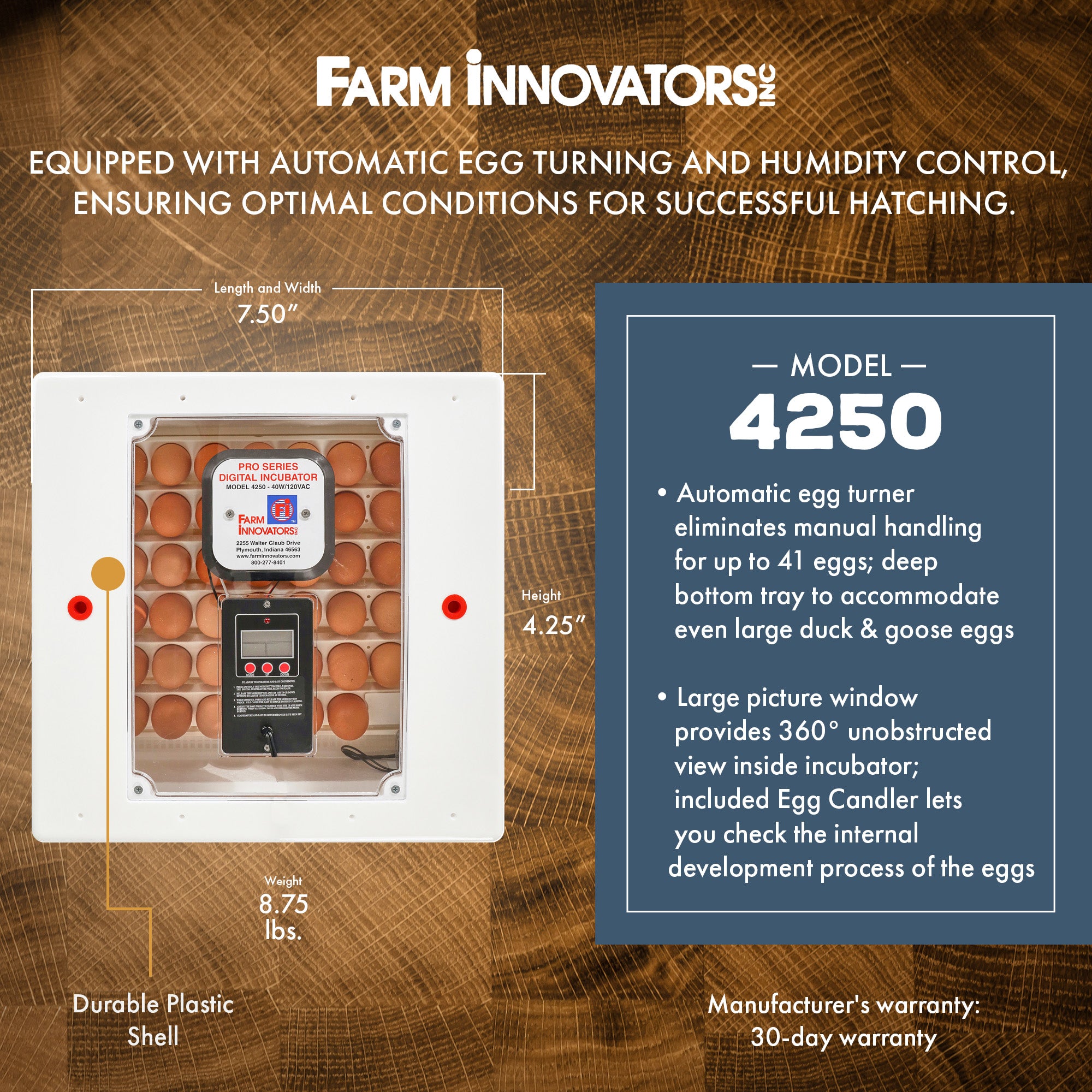 Farm Innovators 4250 Digital Circulated Air Incubator, w/Auto Egg Turner, White - Smart-nests