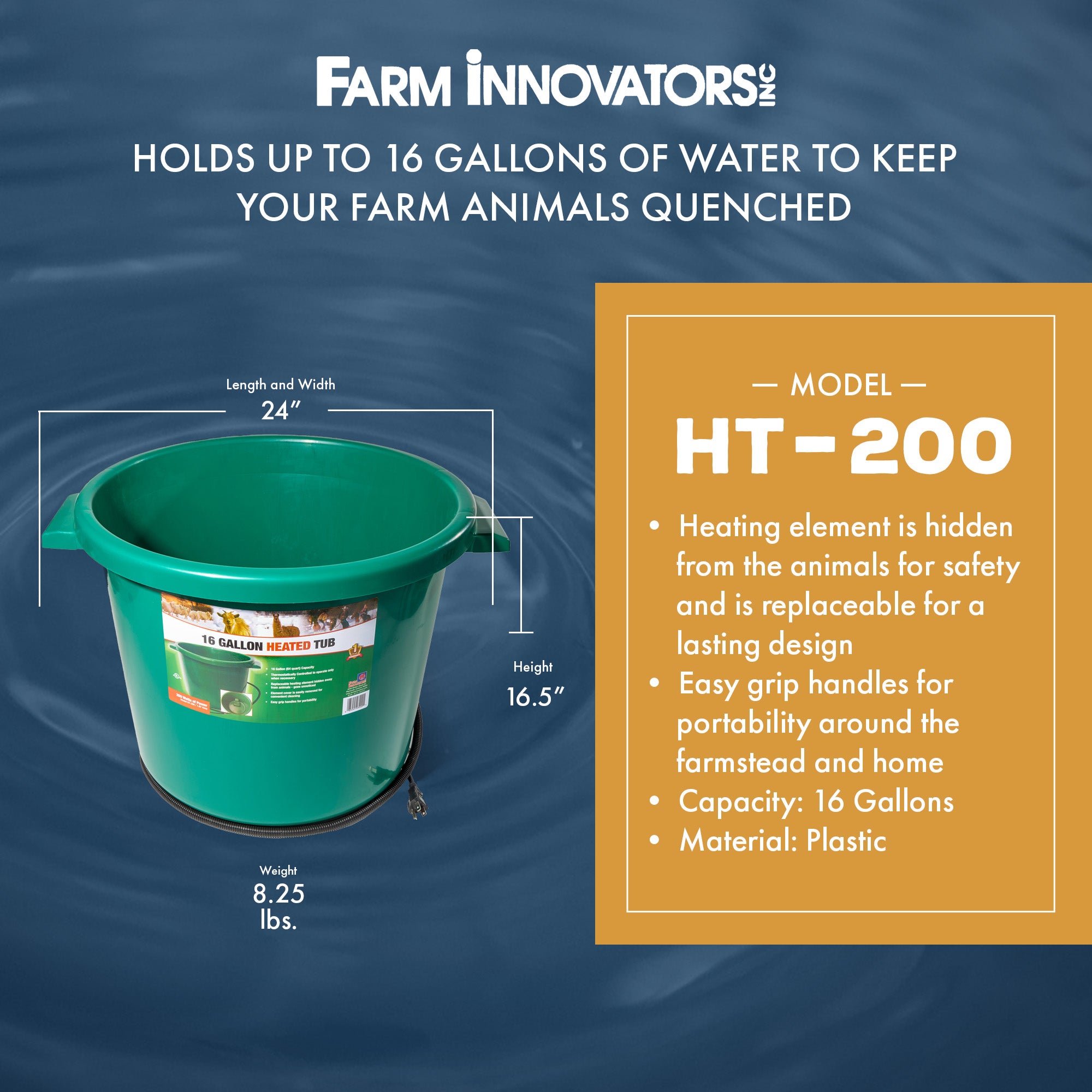 Farm Innovators Heated Bucket, Livestock Water Bowl w/Heating Element, 16 Gallon - Smart-nests