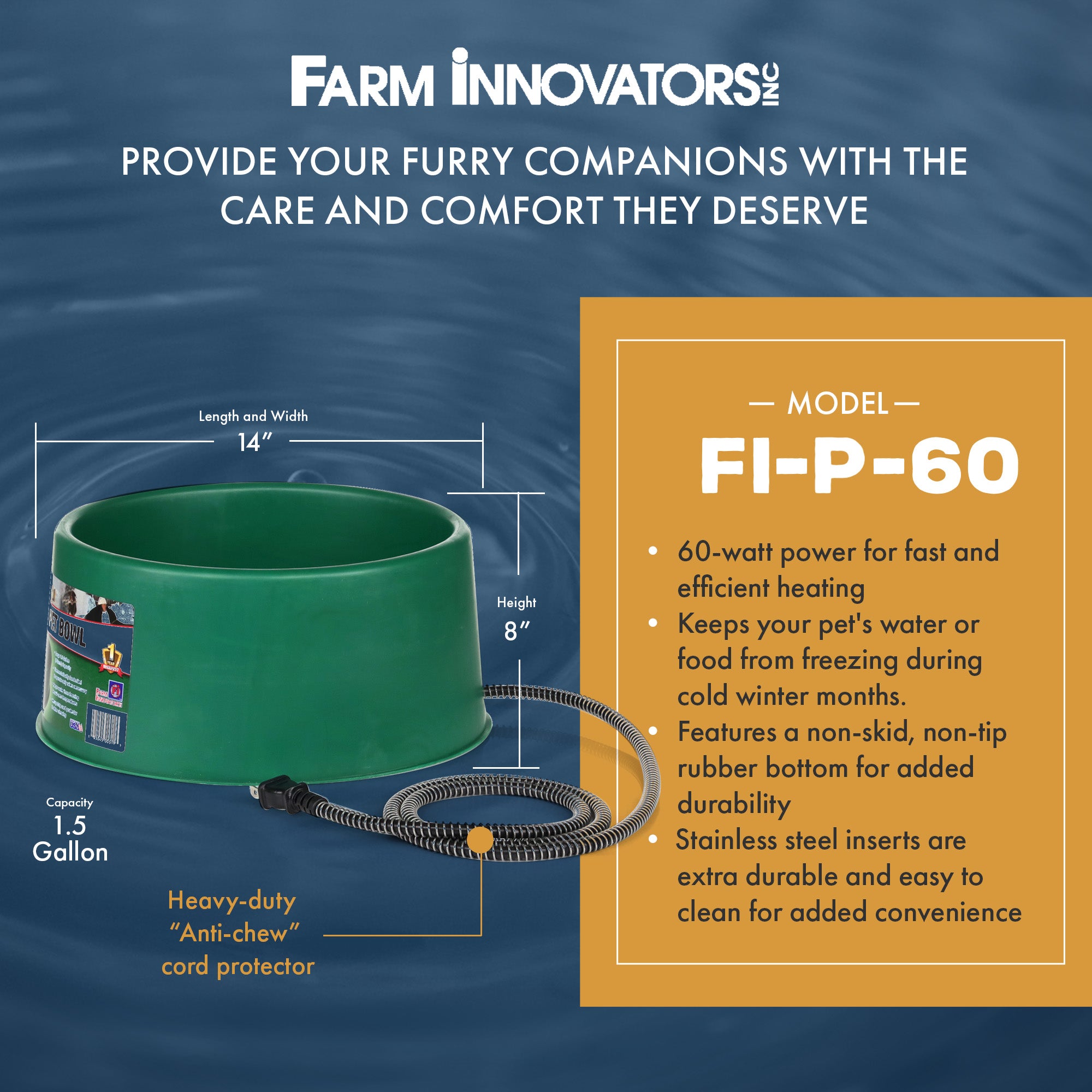 Farm Innovators P-60 1.5 Gallon Electric Heated Pet Water Bowl, 60 Watt, Green - Smart-nests