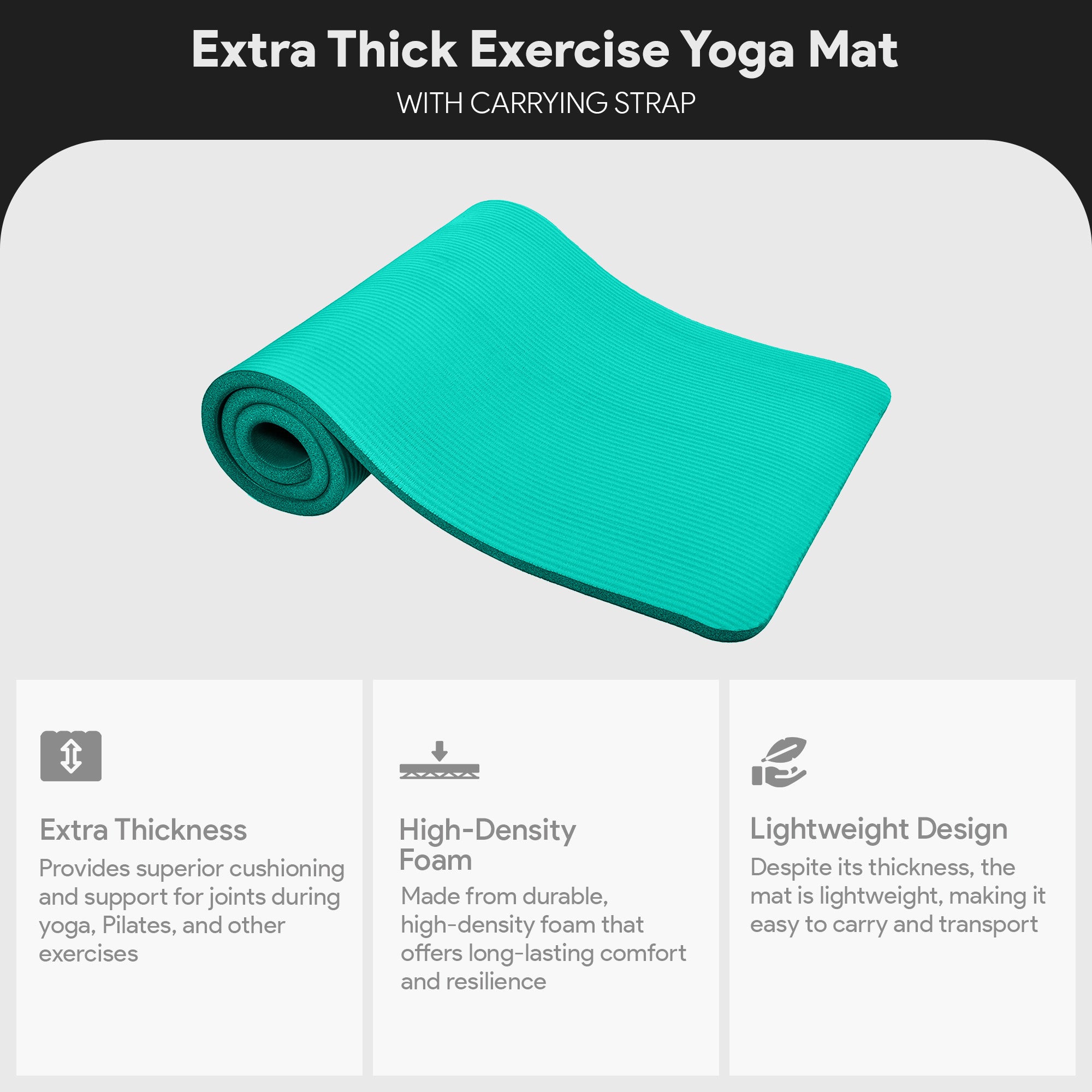 BalanceFrom Fitness GoCloud 1" Extra Thick Exercise Mat w/Carrying Strap, Green