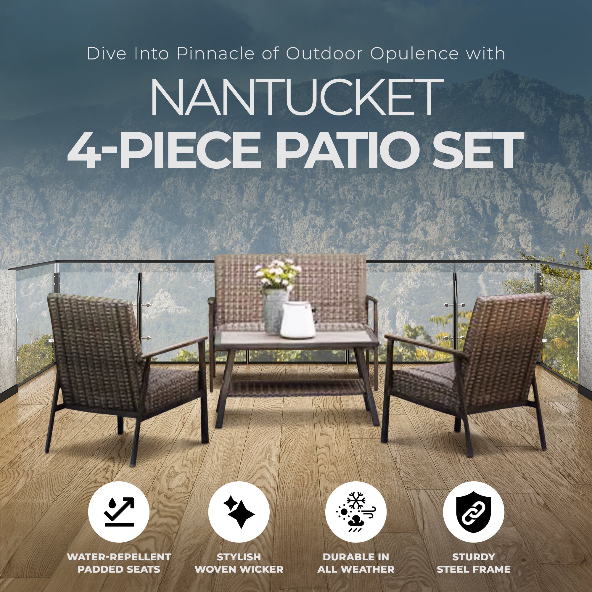 Four Seasons Courtyard Nantucket 4 Piece All Weather Deep Seating Patio Set - Smart-nests