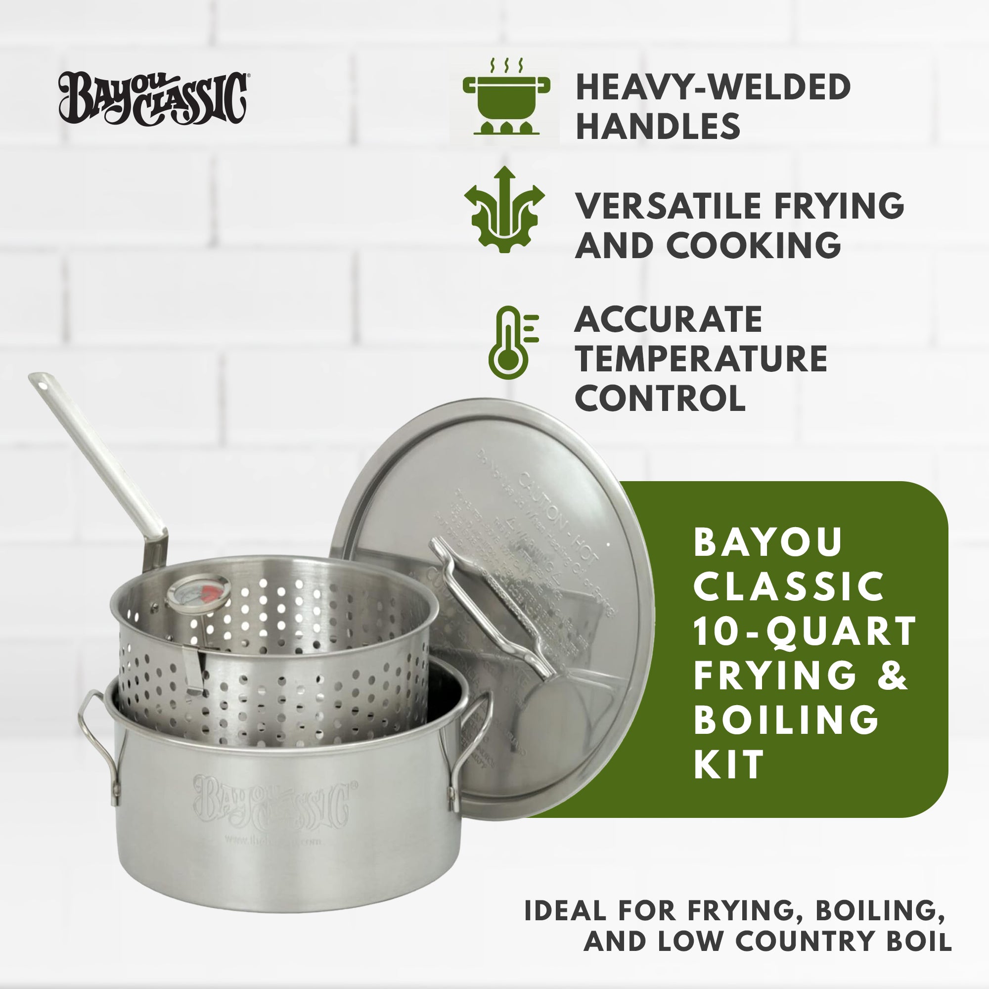 10 Quart Stainless Steel Fry Pot w/Perforated Basket & Thermometer (Used) - Smart-nests