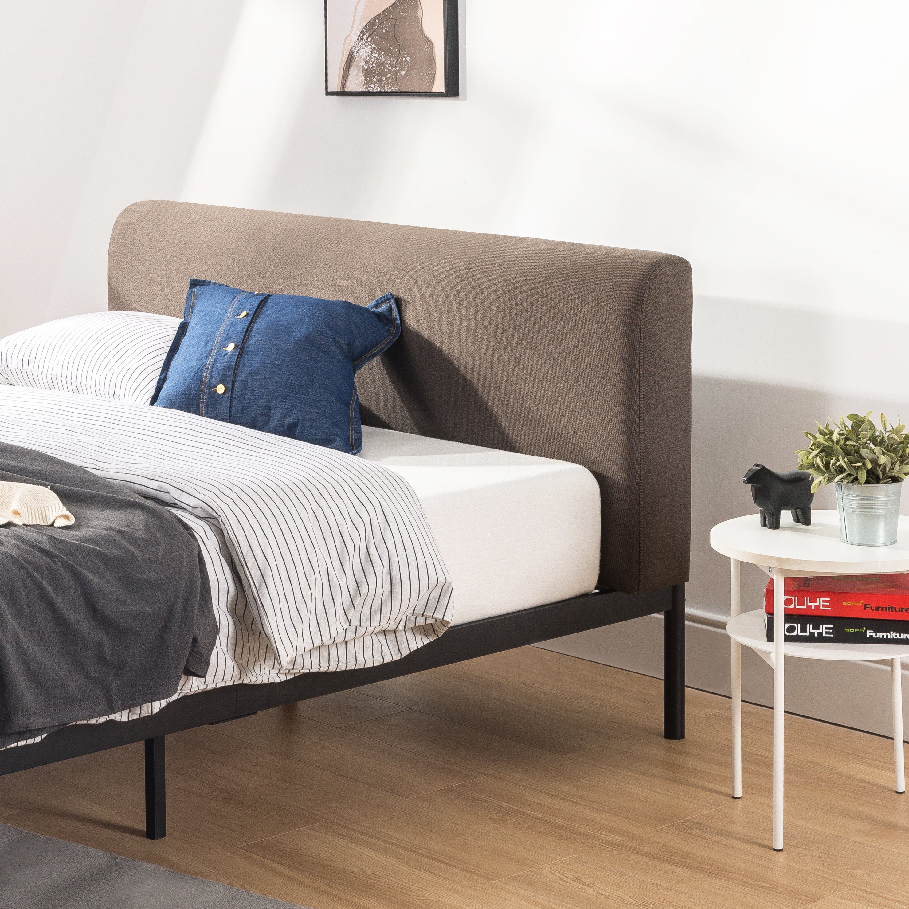Mellow BREE Metal Platform Bed Frame with Curved Upholstered Backboard, King - Smart-nests