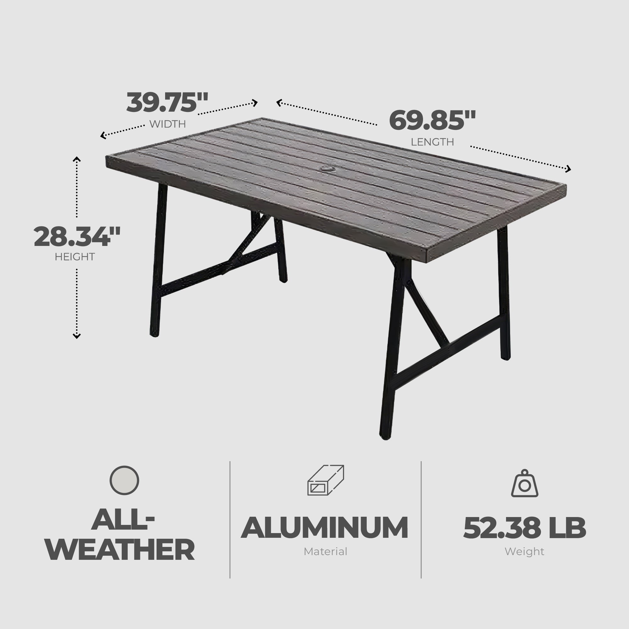 Four Seasons Courtyard Norwalk Slat Top Aluminum All Weather Patio Dining Table - Smart-nests