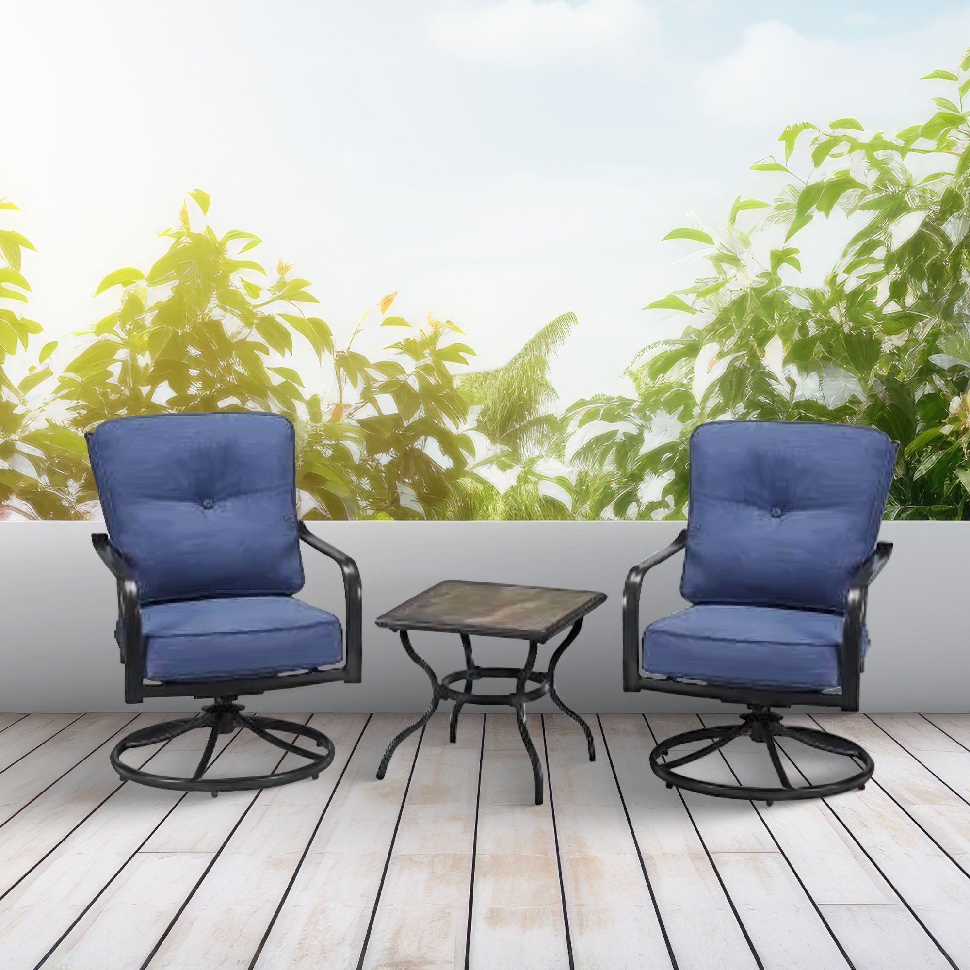 Four Seasons Courtyard Beaumont 3 Piece Deep Seating Patio Chat Set, Denim/Brown - Smart-nests