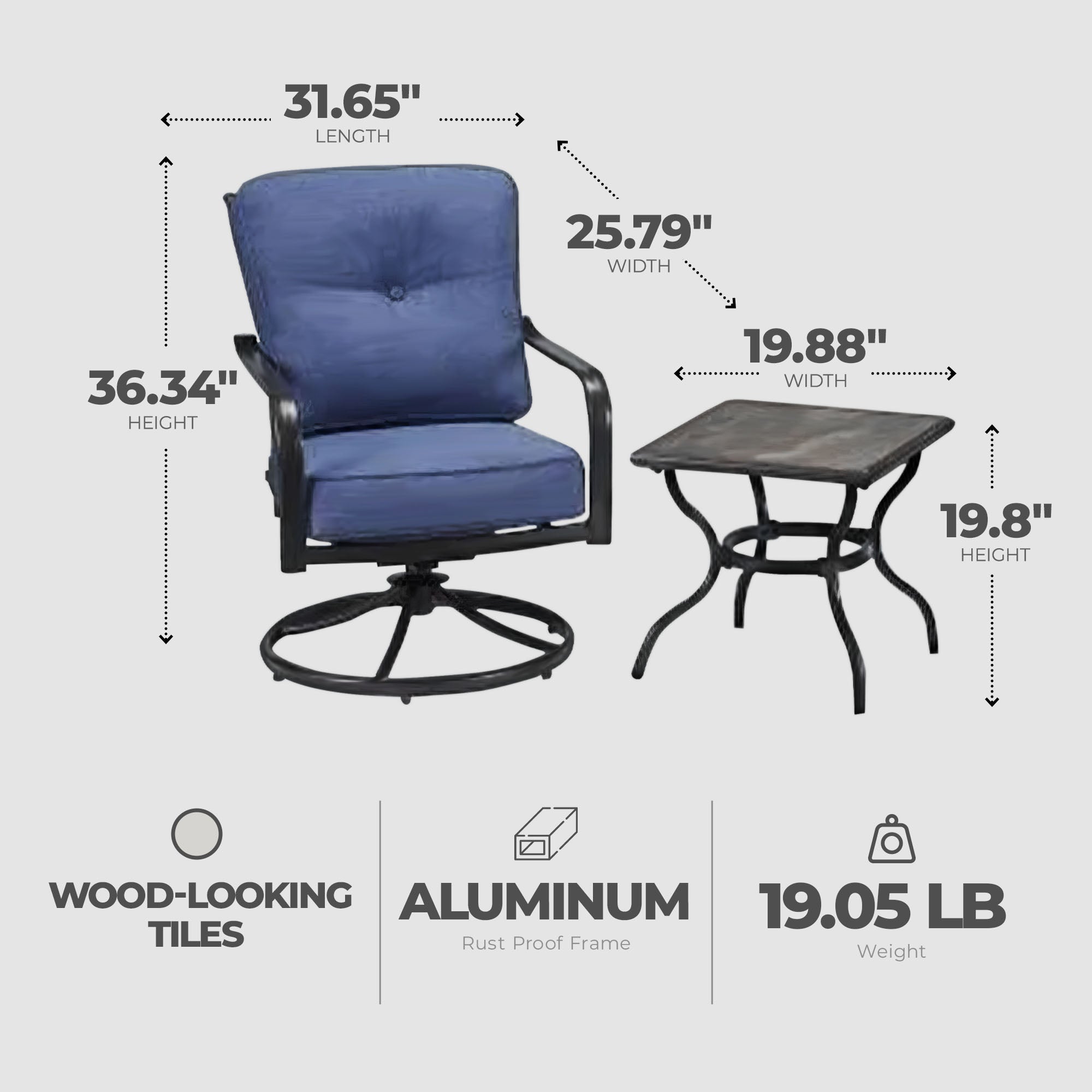 Four Seasons Courtyard Beaumont 3 Piece Deep Seating Patio Chat Set, Denim/Brown - Smart-nests