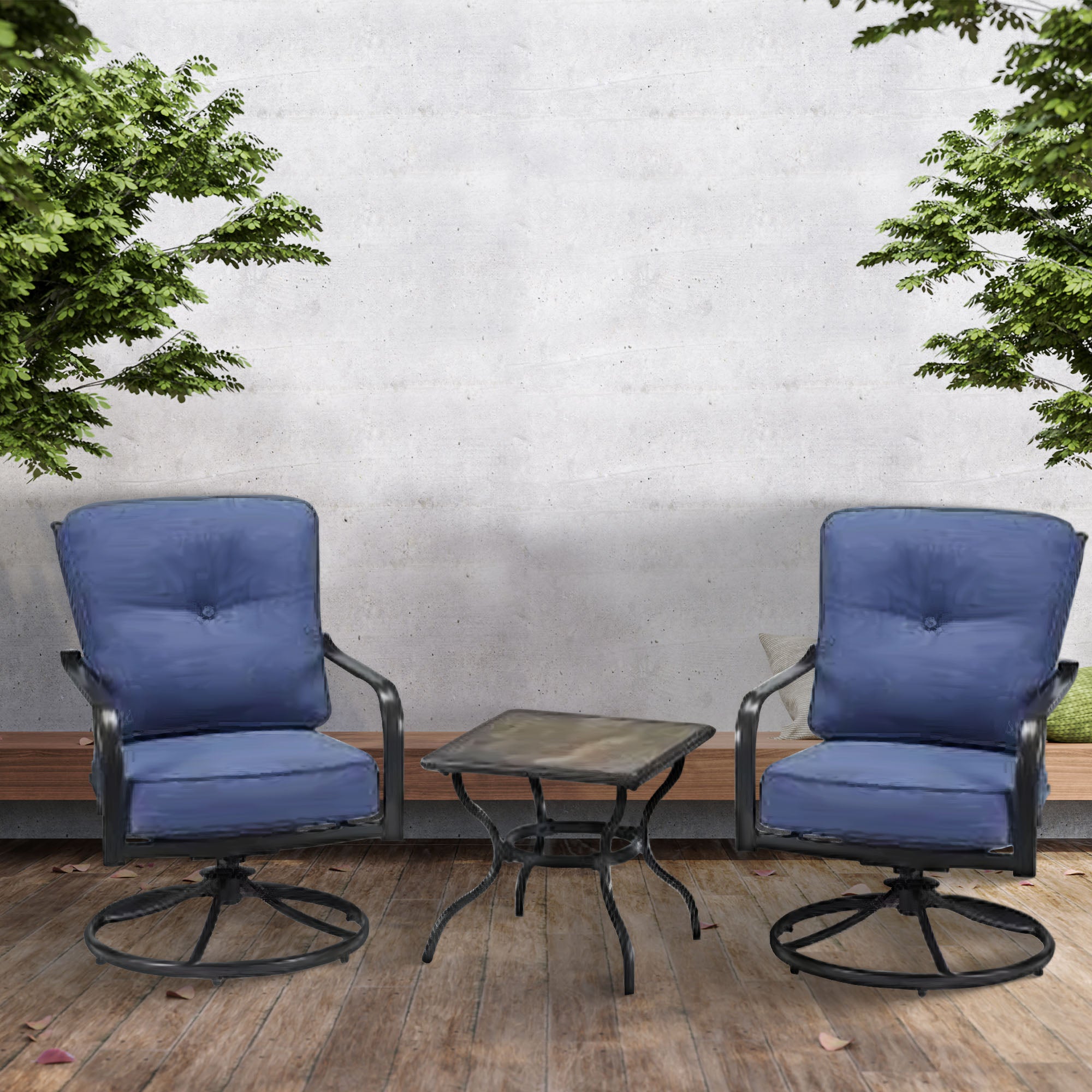 Four Seasons Courtyard Beaumont 3 Piece Deep Seating Patio Chat Set, Denim/Brown - Smart-nests