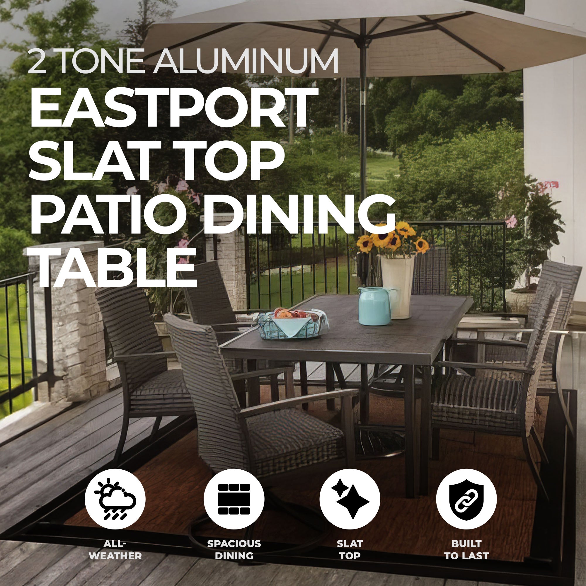 Four Seasons Courtyard 2 Tone Aluminum Eastport Slat Top Patio Dining Table - Smart-nests