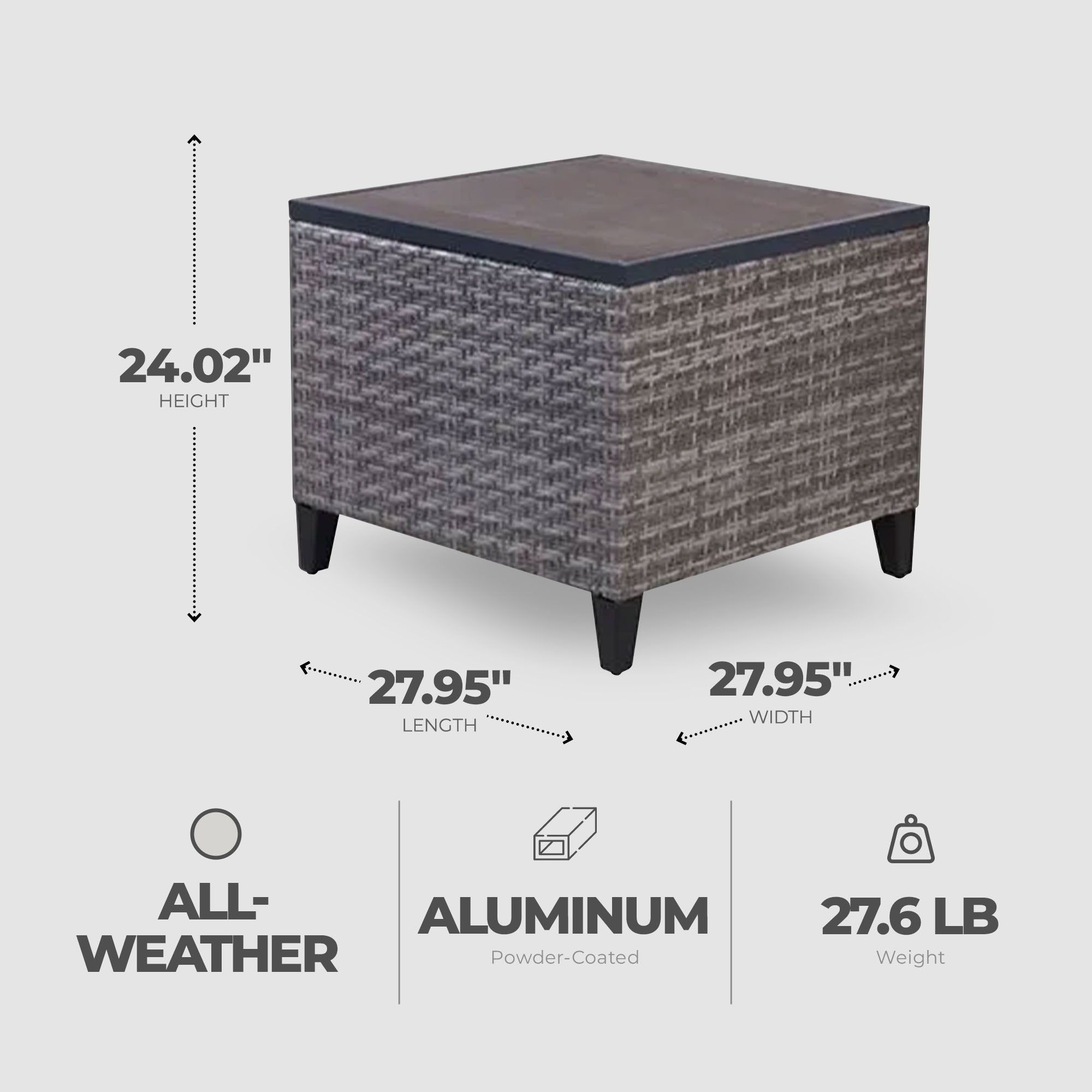 Four Seasons Courtyard Serronova Faux Wood Top Aluminum Side Table, Light Gray - Smart-nests