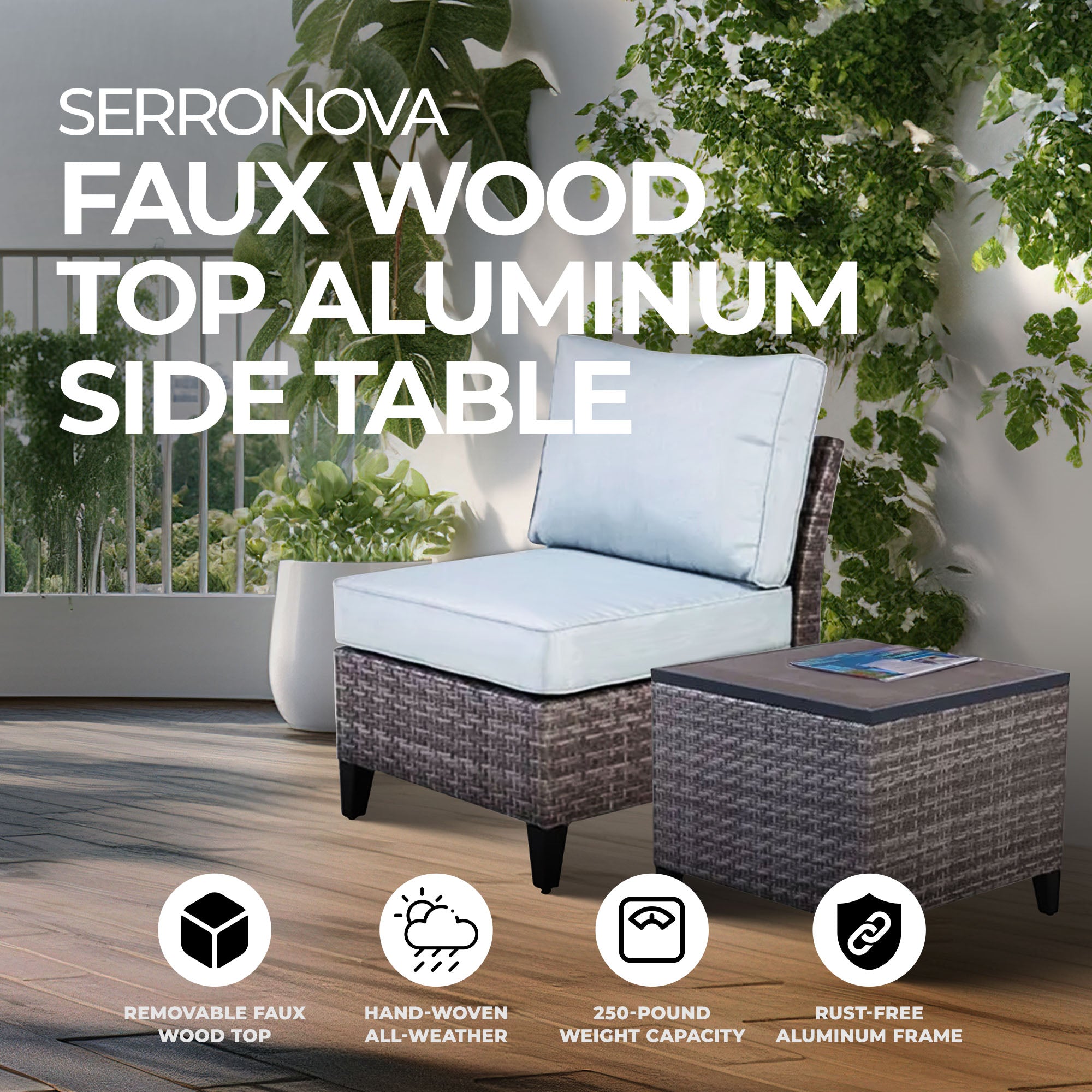 Four Seasons Courtyard Serronova Faux Wood Top Aluminum Side Table, Light Gray - Smart-nests