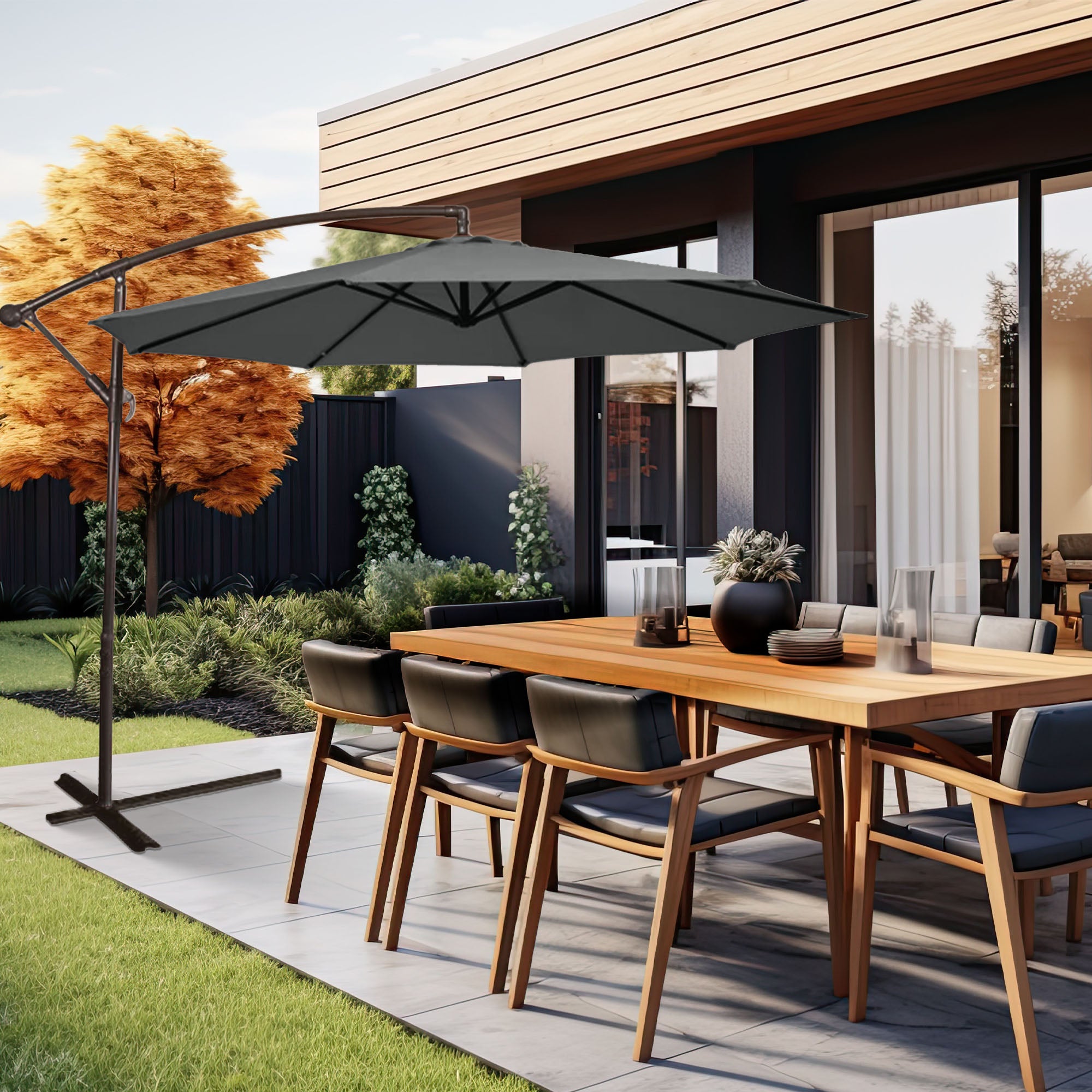 Four Seasons Courtyard 11.5 Foot Offset Patio Umbrella, Charcoal Gray Fabric - Smart-nests