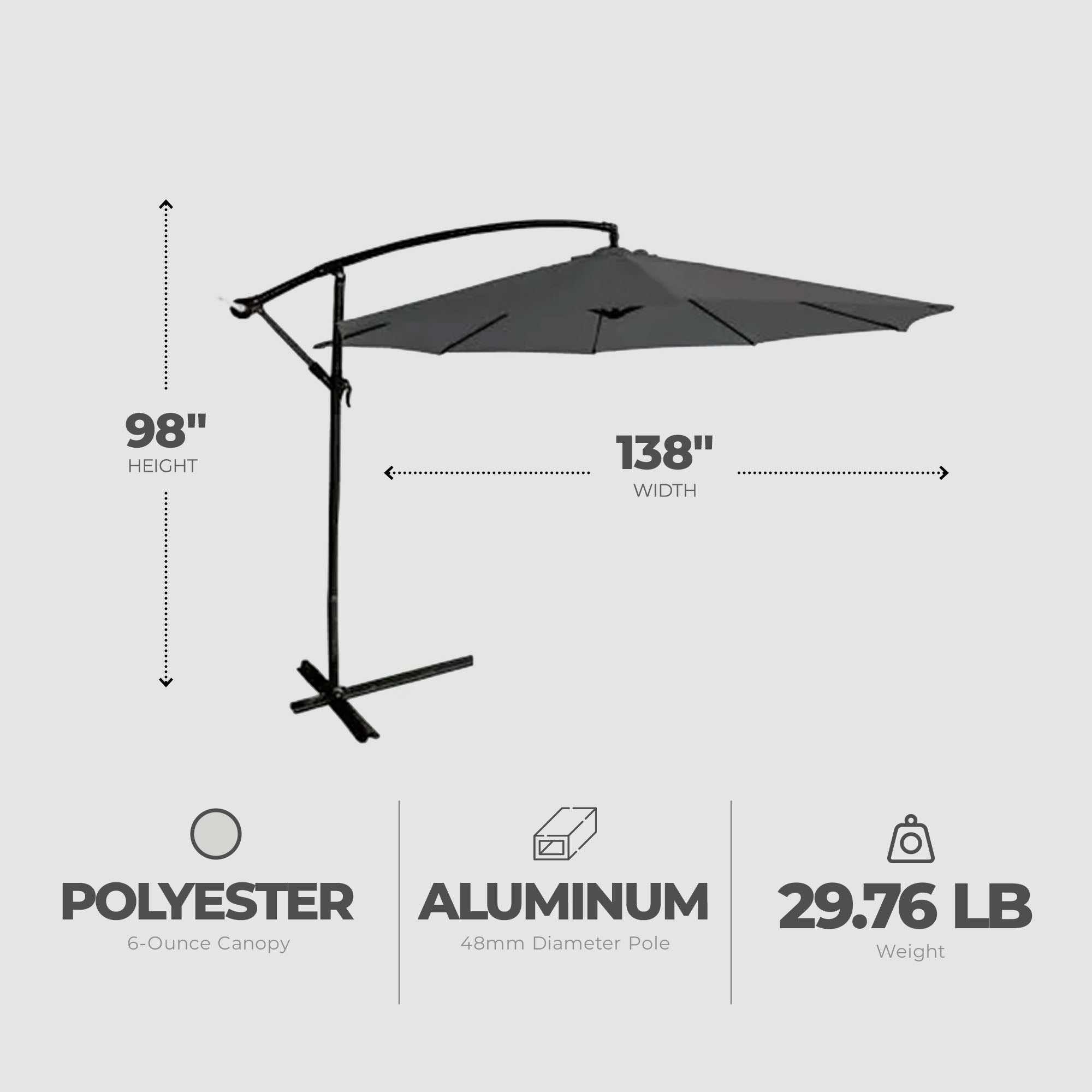 Four Seasons Courtyard 11.5 Foot Offset Patio Umbrella, Charcoal Gray Fabric - Smart-nests