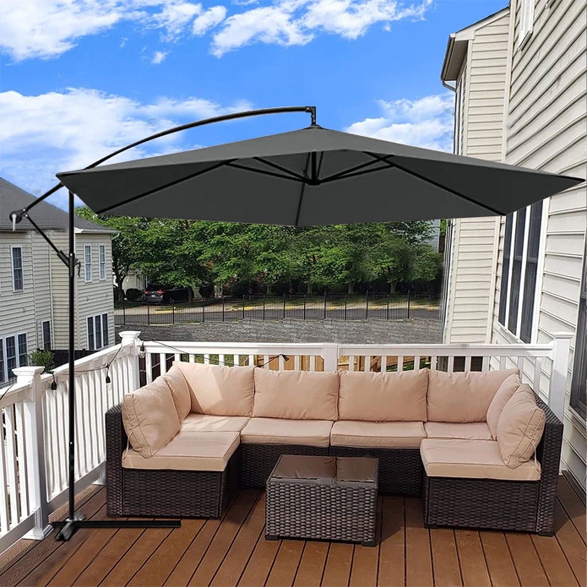 Four Seasons Courtyard 11.5 Foot Offset Patio Umbrella, Charcoal Gray Fabric - Smart-nests