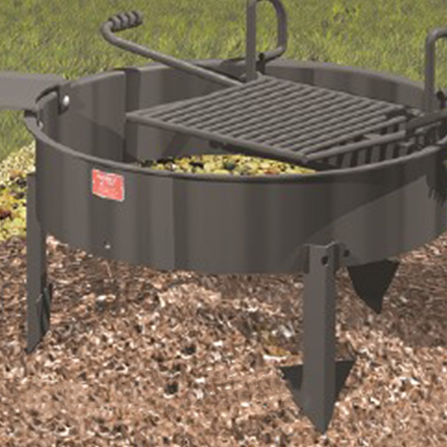 Pilot Rock 24 Inch Steel Ground Fire Pit Ring and Metal Cooking Grate, Black - Smart-nests