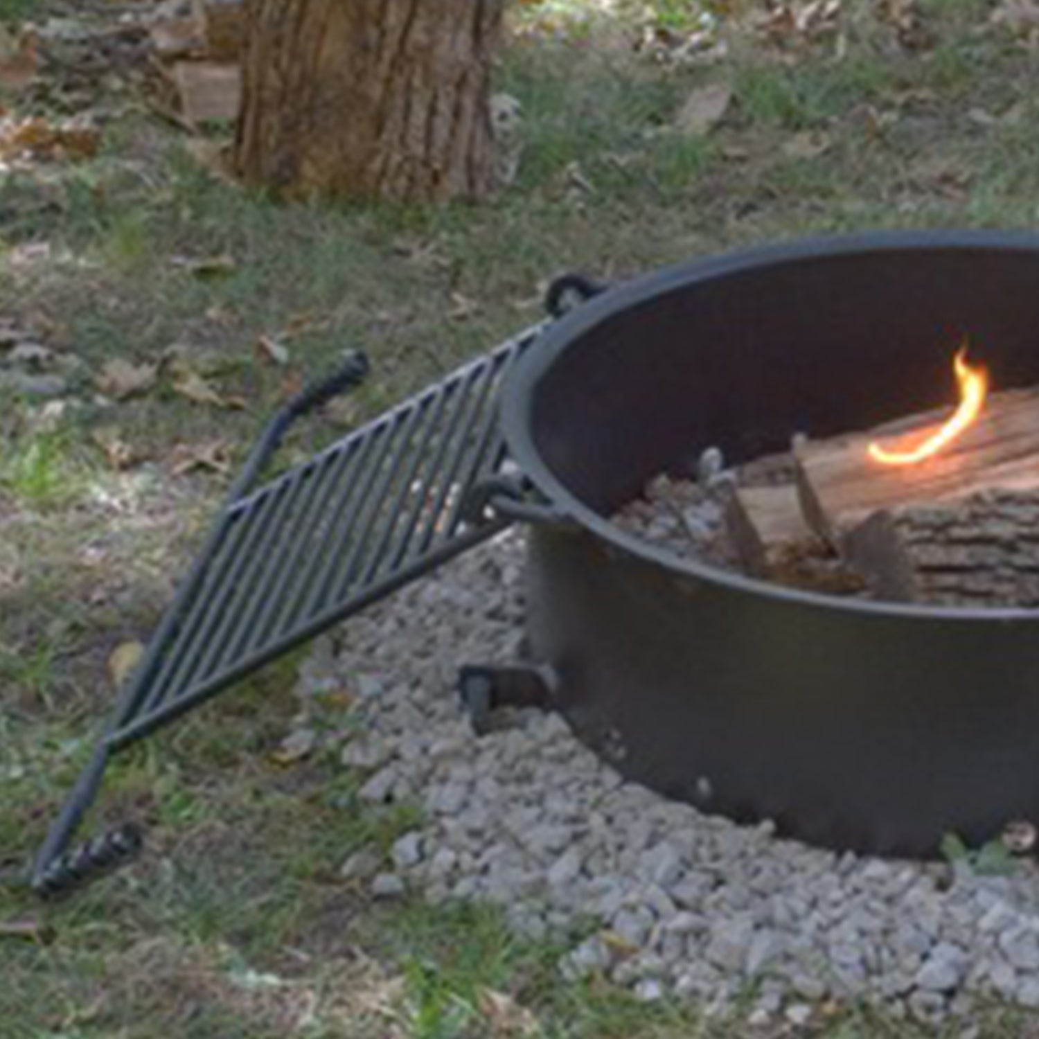 Pilot Rock 24 Inch Steel Ground Fire Pit Ring and Metal Cooking Grate, Black - Smart-nests