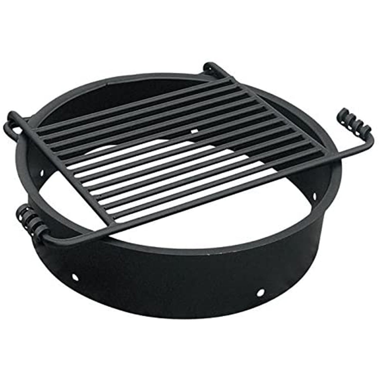 Pilot Rock 24 Inch Steel Ground Fire Pit Ring and Metal Cooking Grate, Black - Smart-nests