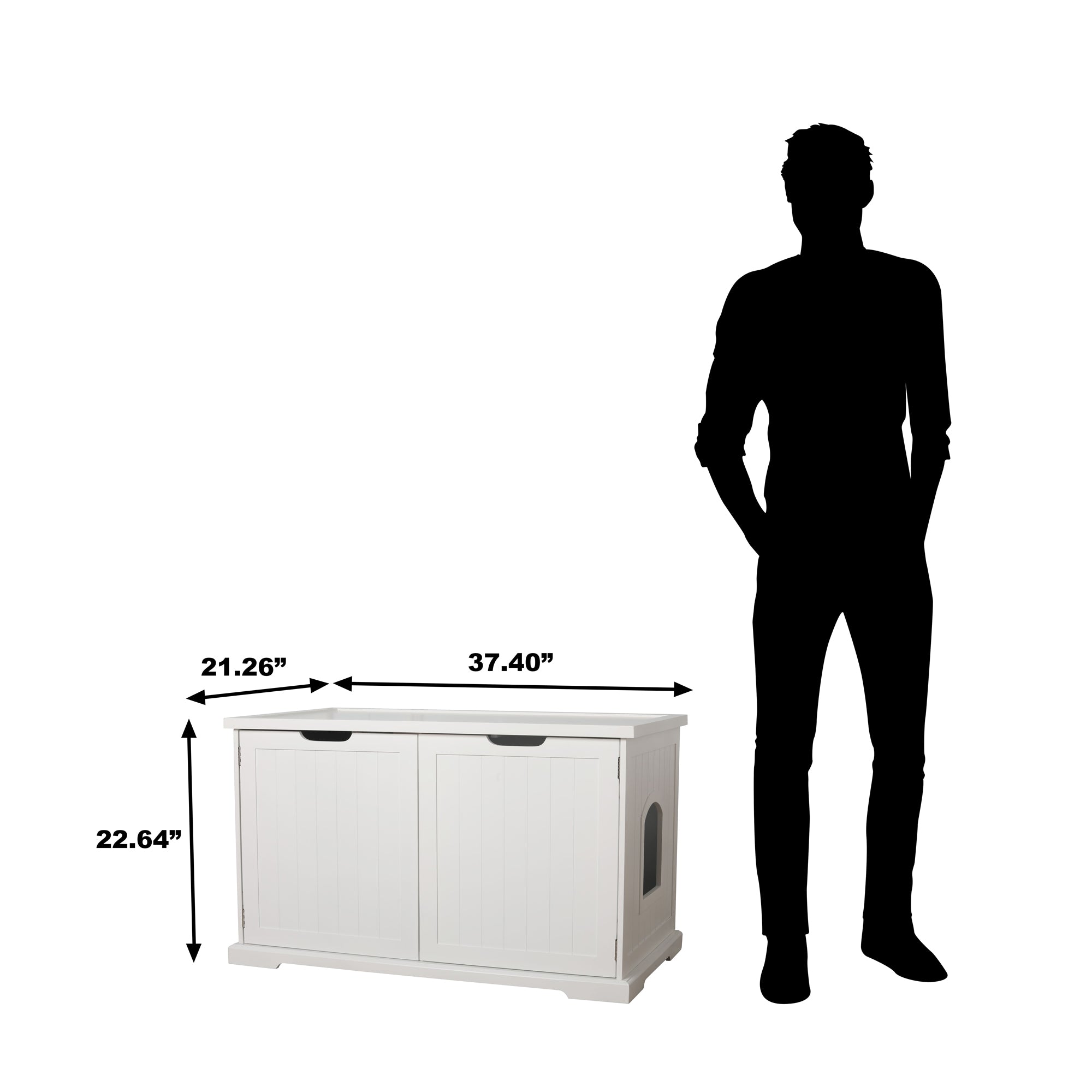 Merry Products Pet Cat Washroom Bench Box with Removable Partition Wall, White - Smart-nests