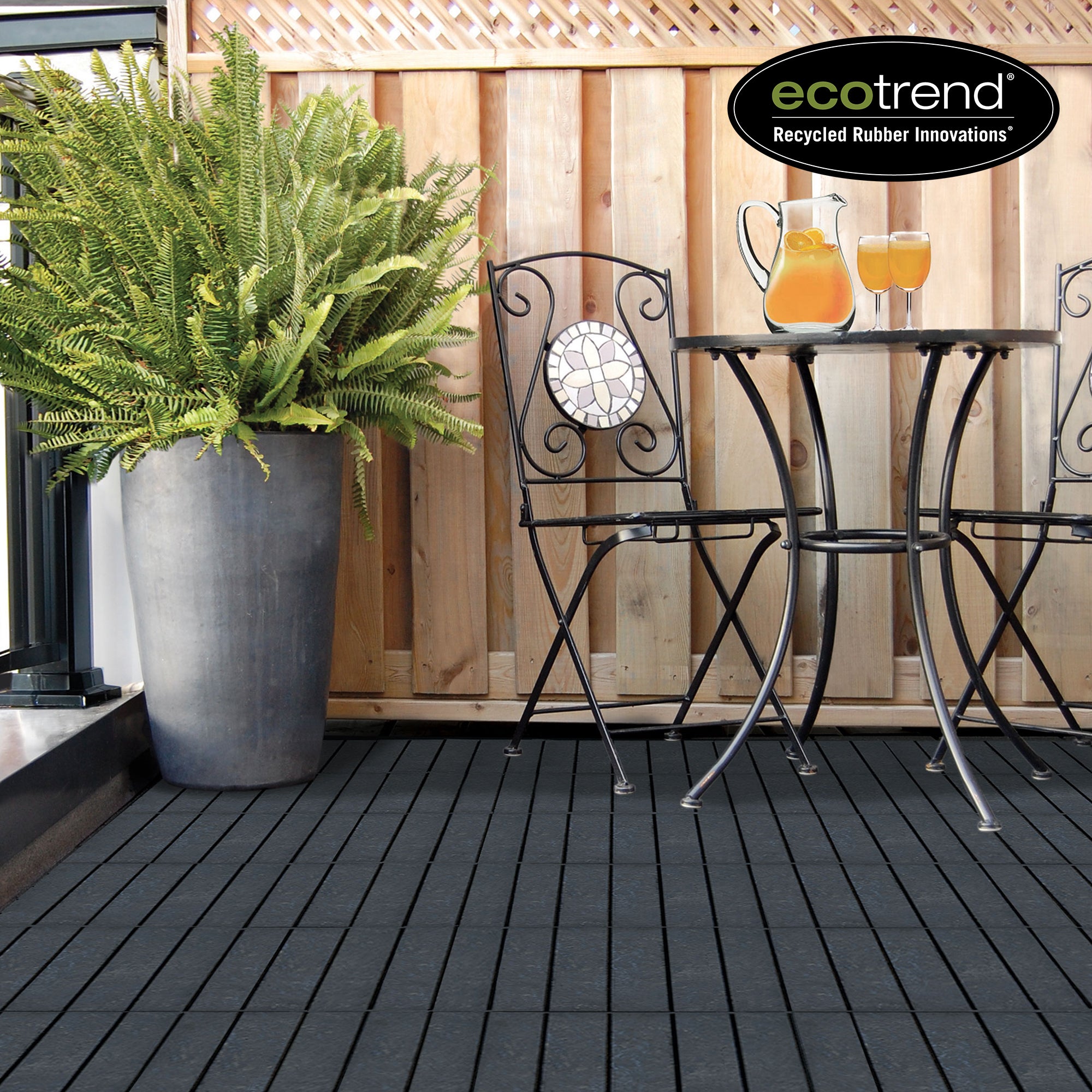 EcoTrend 12"x12" Interlocking Outdoor Balcony Deck Tiles, 24-Pack, Slate Black