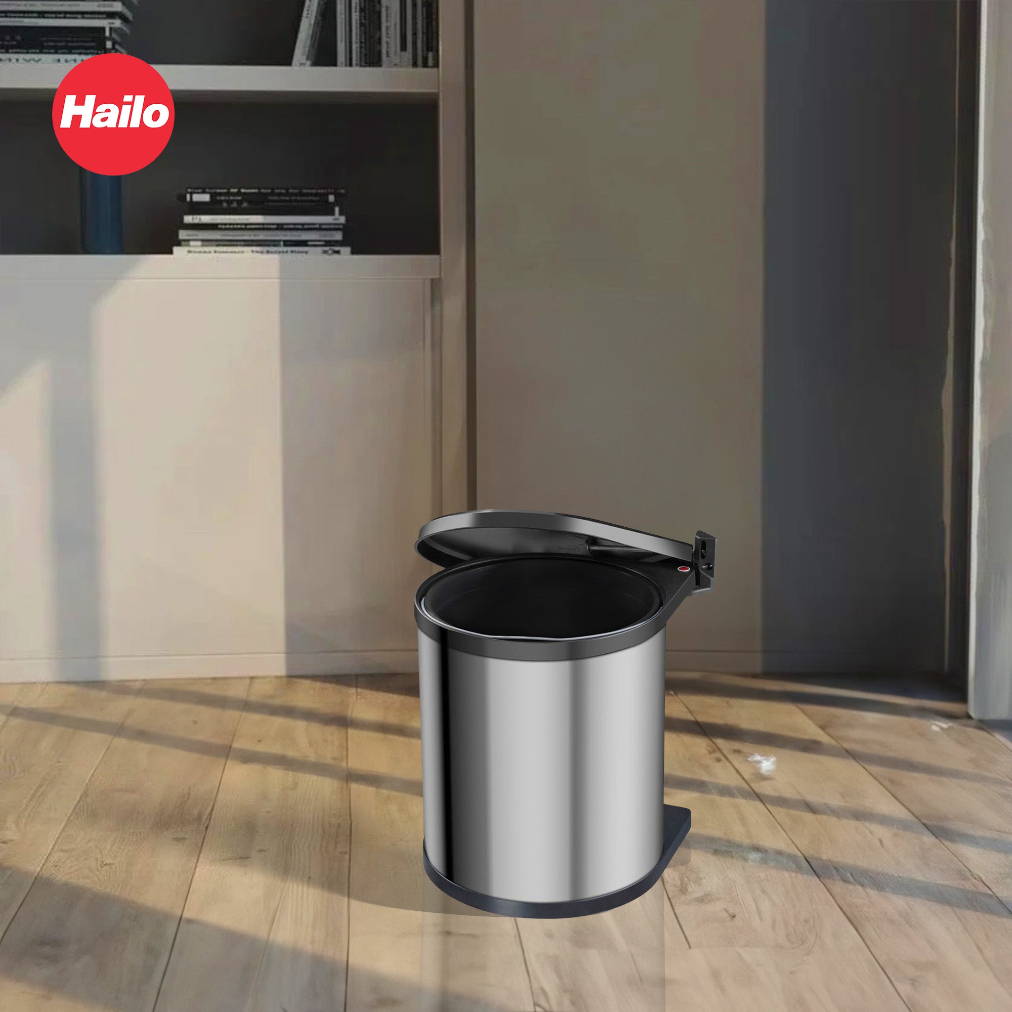 Hailo Compact-Box M Trash Can, 4 Gallon, Lid-Lift, Small Kitchen Bin, Steel - Smart-nests