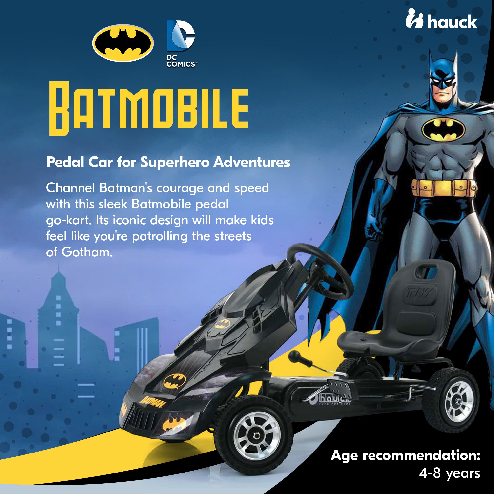Hauck Bat Mobile Pedal Go Kart Superhero Ride On Batman Vehicle for Kids, Black - Smart-nests