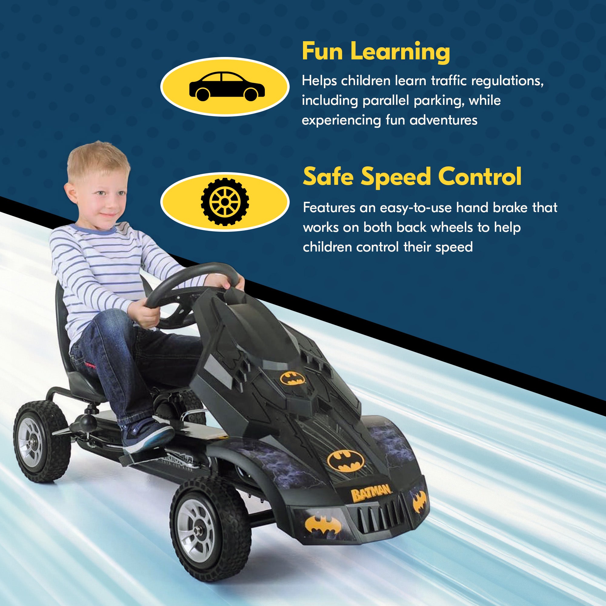 Hauck Bat Mobile Pedal Go Kart Superhero Ride On Batman Vehicle for Kids, Black - Smart-nests