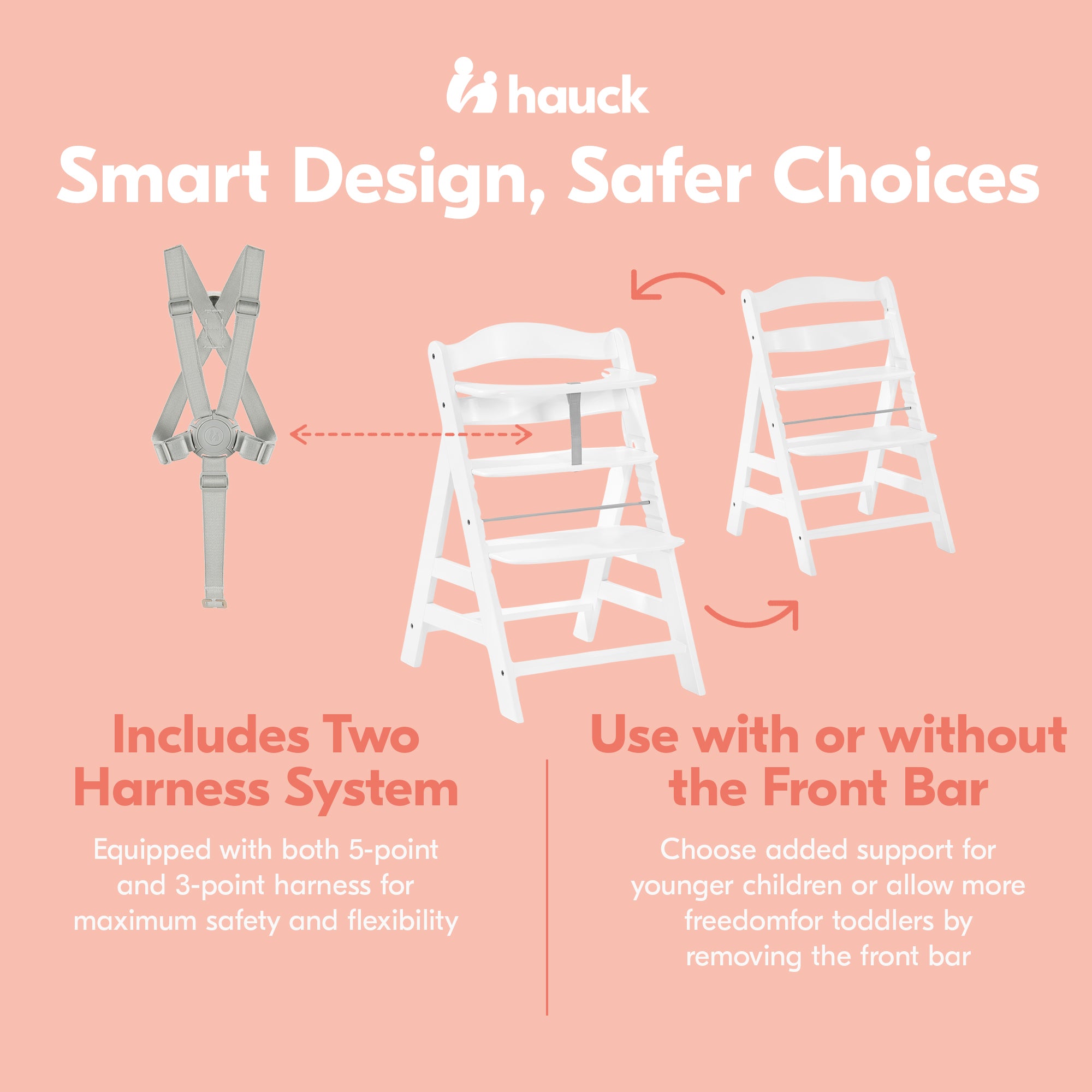 hauck Alpha+ Grow Along Adjustable Wooden Baby High Chair Seat, Beechwood, White