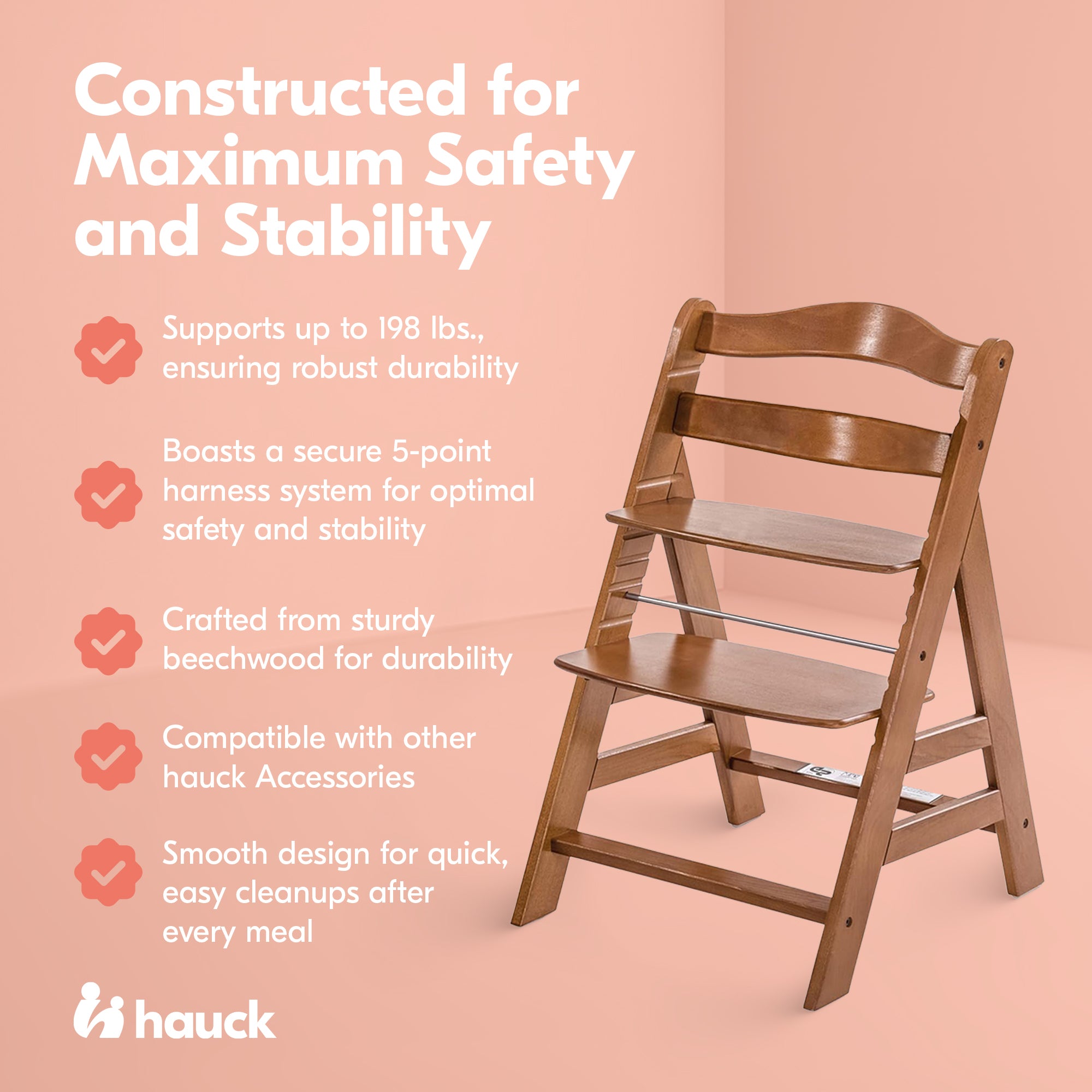 hauck Alpha+ Grow Along Adjustable Wooden Booster High Chair, Beechwood, Walnut - Smart-nests