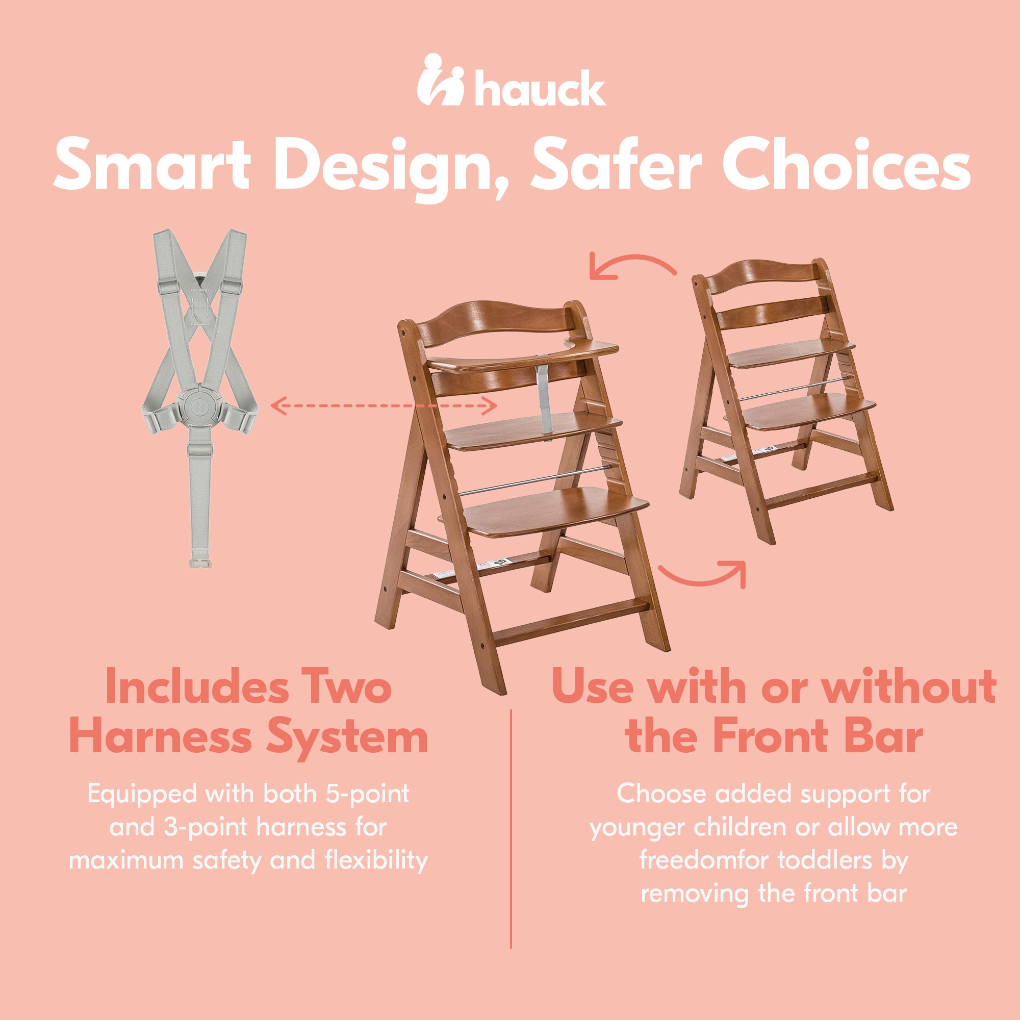 hauck Alpha+ Grow Along Adjustable Wooden Booster High Chair, Beechwood, Walnut - Smart-nests