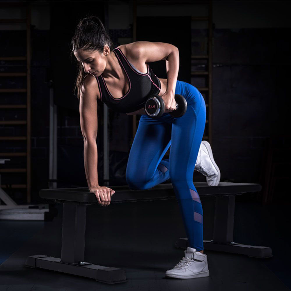 HolaHatha Steel Frame Foam Padded Flat Freeweight Bench for Weight Training - Smart-nests