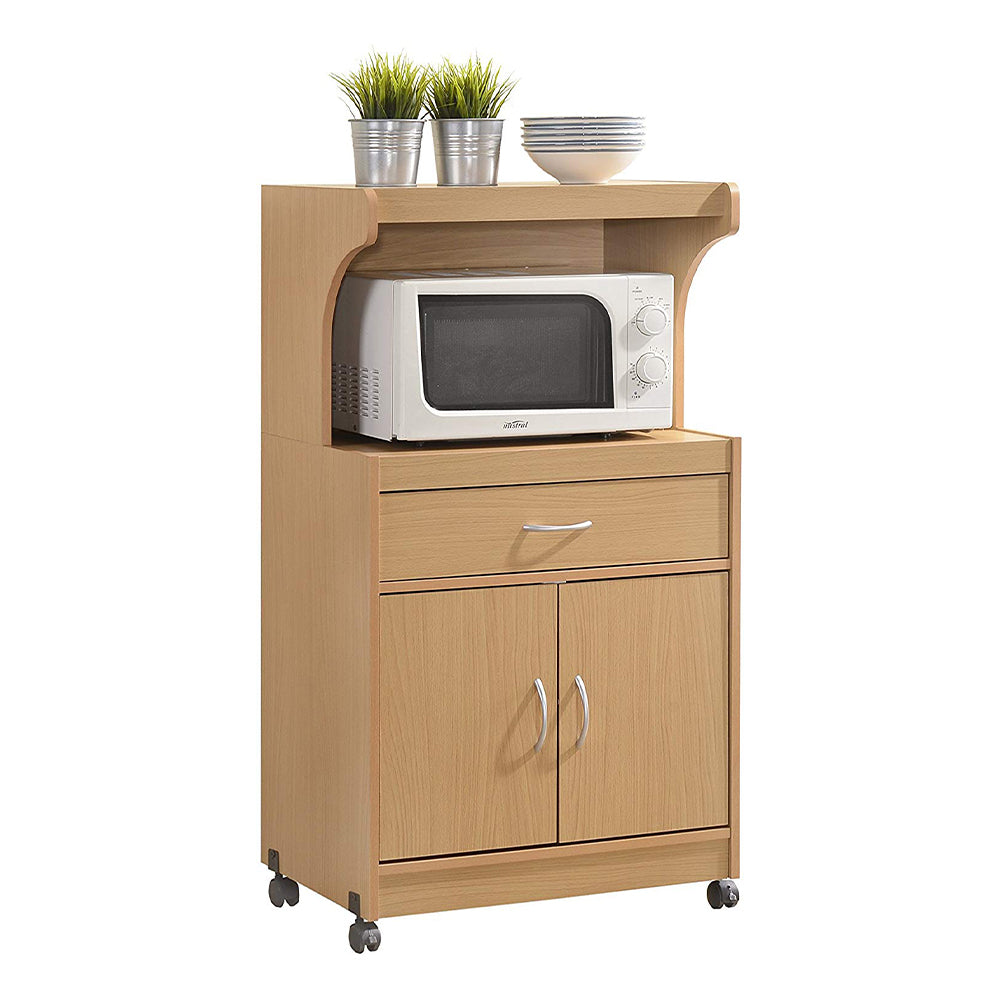 Hodedah HIK72 Microwave Kitchen Cart with Wheels Storage Shelf Cabinet, Gray - Smart-nests