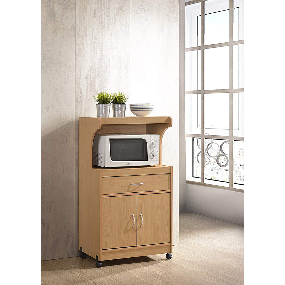 Hodedah HIK72 Microwave Kitchen Cart with Wheels Storage Shelf Cabinet, Gray - Smart-nests