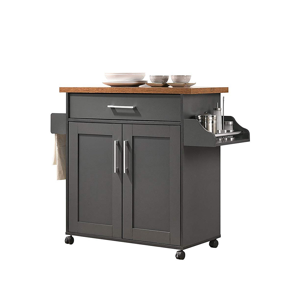 Hodedah Wheeled Kitchen Island Cart with Spice Rack and Towel Holder, Gray/Oak - Smart-nests