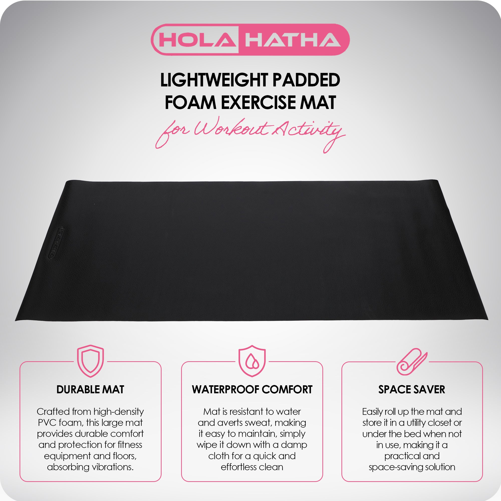 HolaHatha Lightweight Padded Foam Fitness Mat for Workout Activity, Medium, Grey - Smart-nests