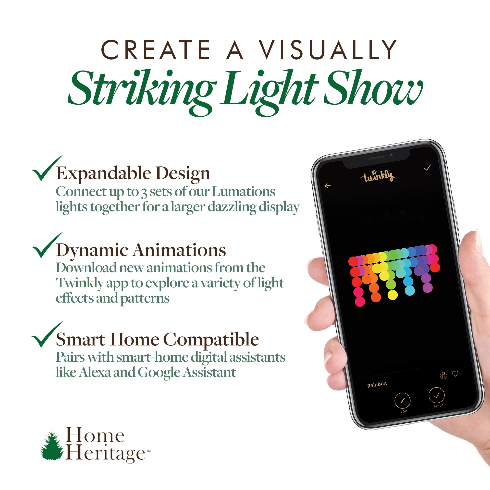 Home Heritage 7' Icicle Style Holiday Lights, App Controlled, 50 RGB LEDs 6 Pack