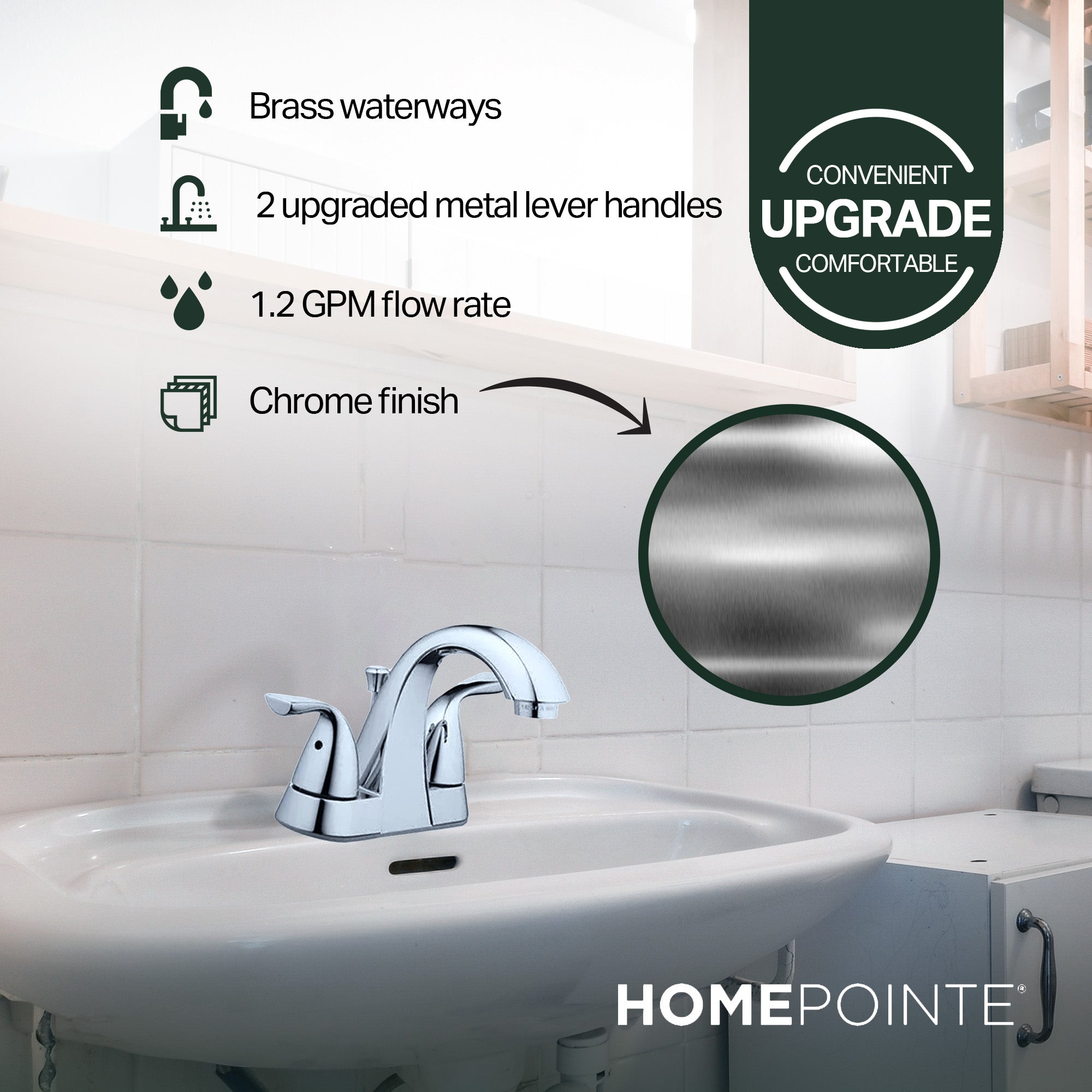 HomePointe 2 Lever Handle Lavatory Faucet with Plastic Pop Up, Chrome Finish - Smart-nests