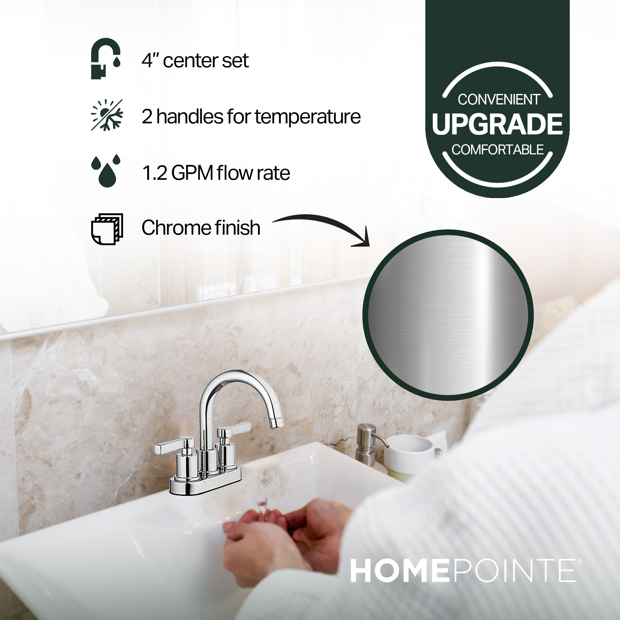 HomePointe Mid Arch Double Handle Lavatory Faucet with Pop Up, Chrome Finish - Smart-nests