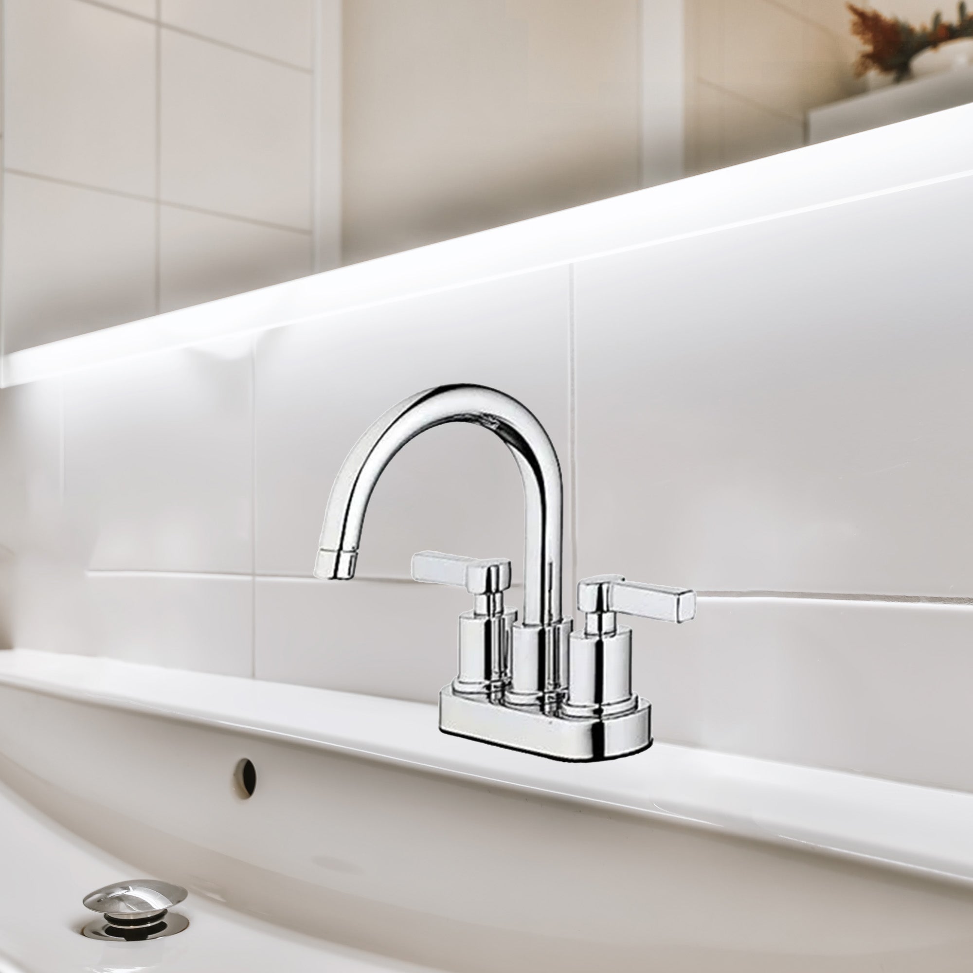 HomePointe Mid Arch Double Handle Lavatory Faucet with Pop Up, Chrome Finish - Smart-nests