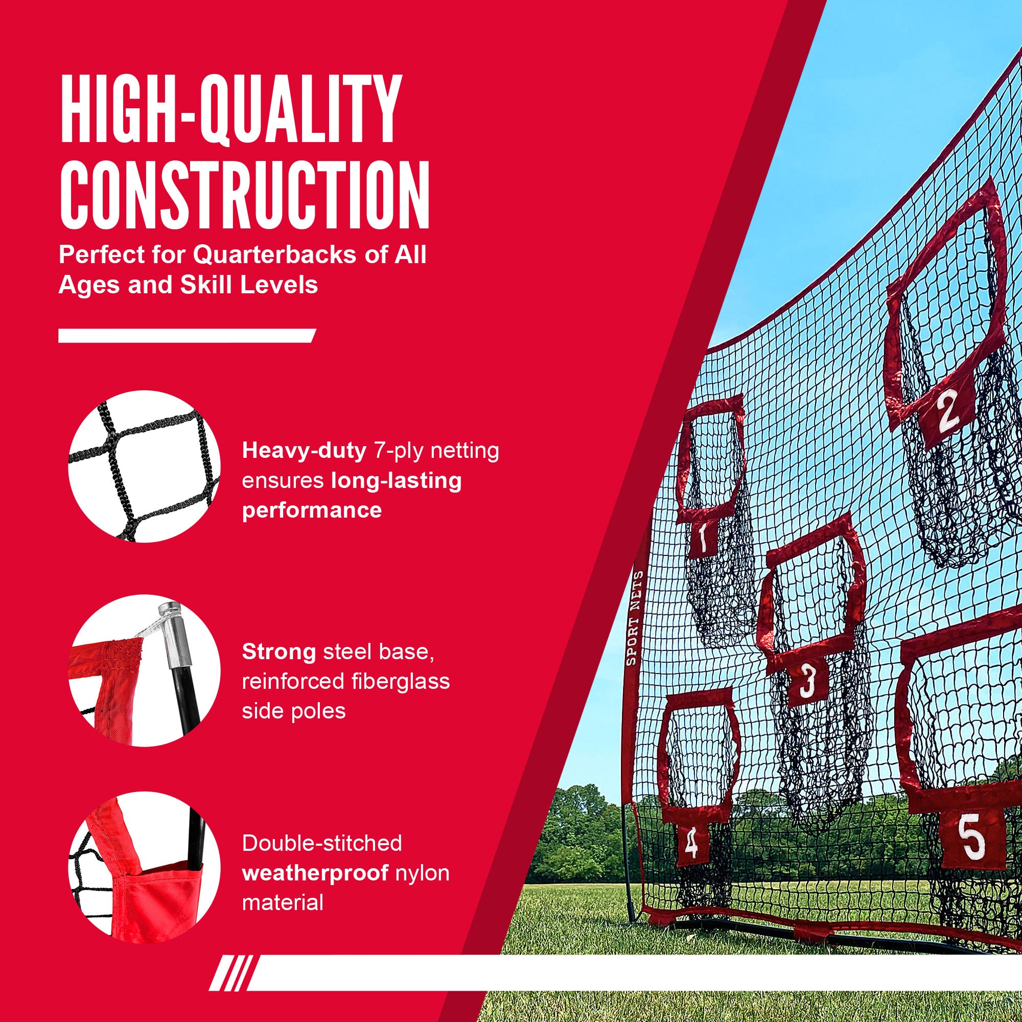 Hit Run Steal Football Throwing Net with Target Pockets for Quarterback Training - Smart-nests