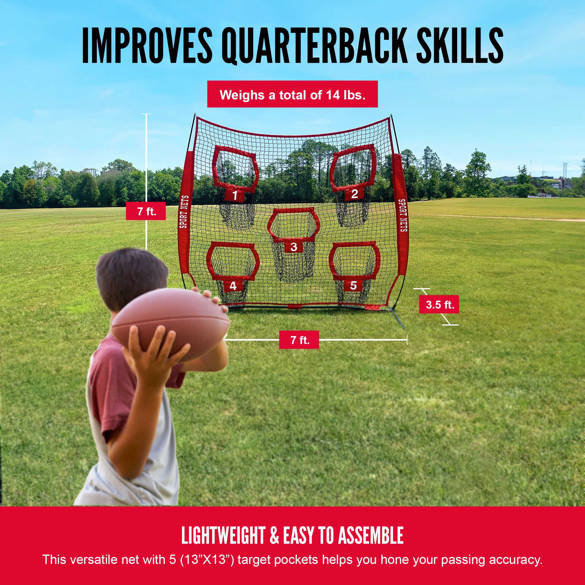 Hit Run Steal Football Throwing Net with Target Pockets for Quarterback Training - Smart-nests