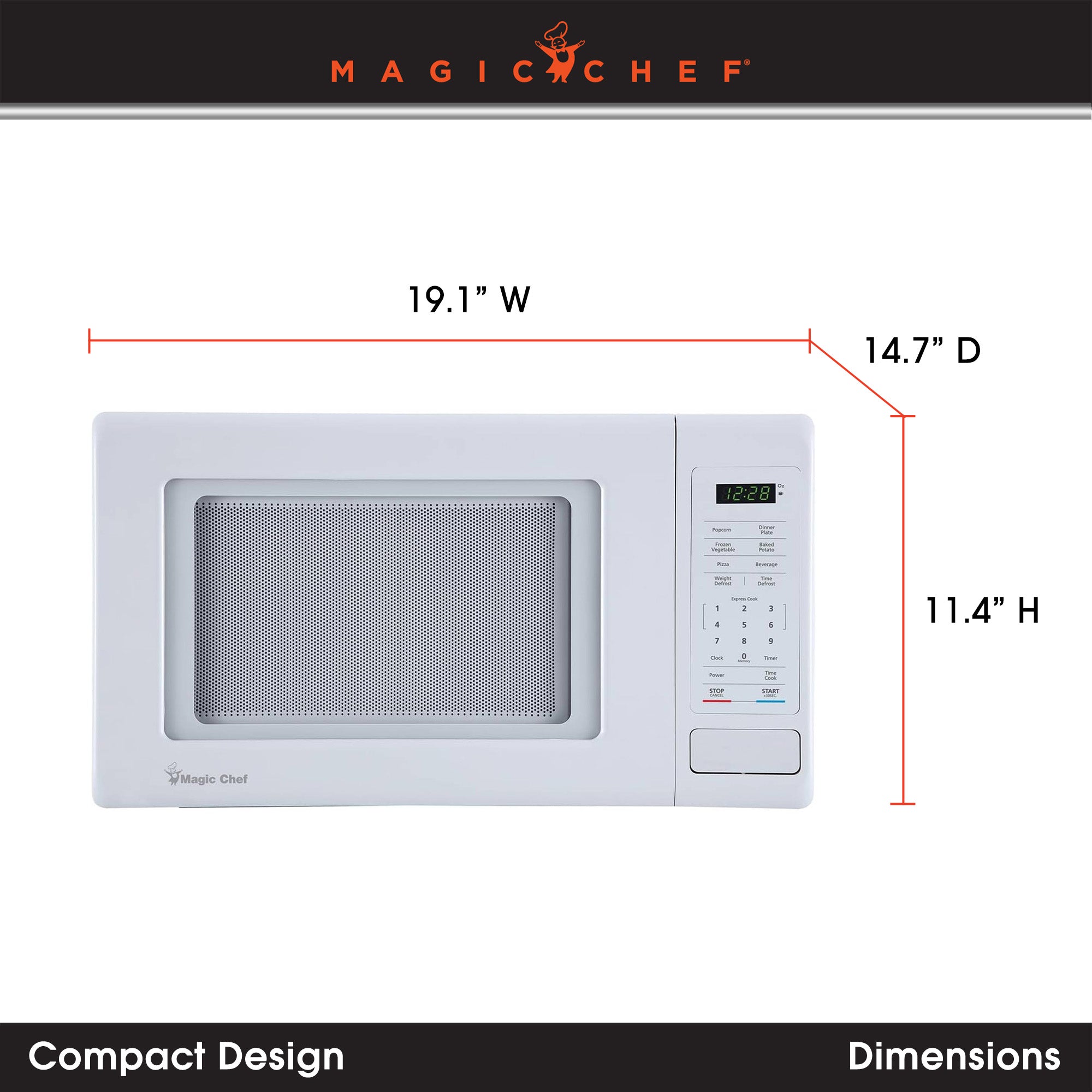 Magic Chef 0.9 Cubic Feet 900W Small Stainless Countertop Microwave Oven, White - Smart-nests