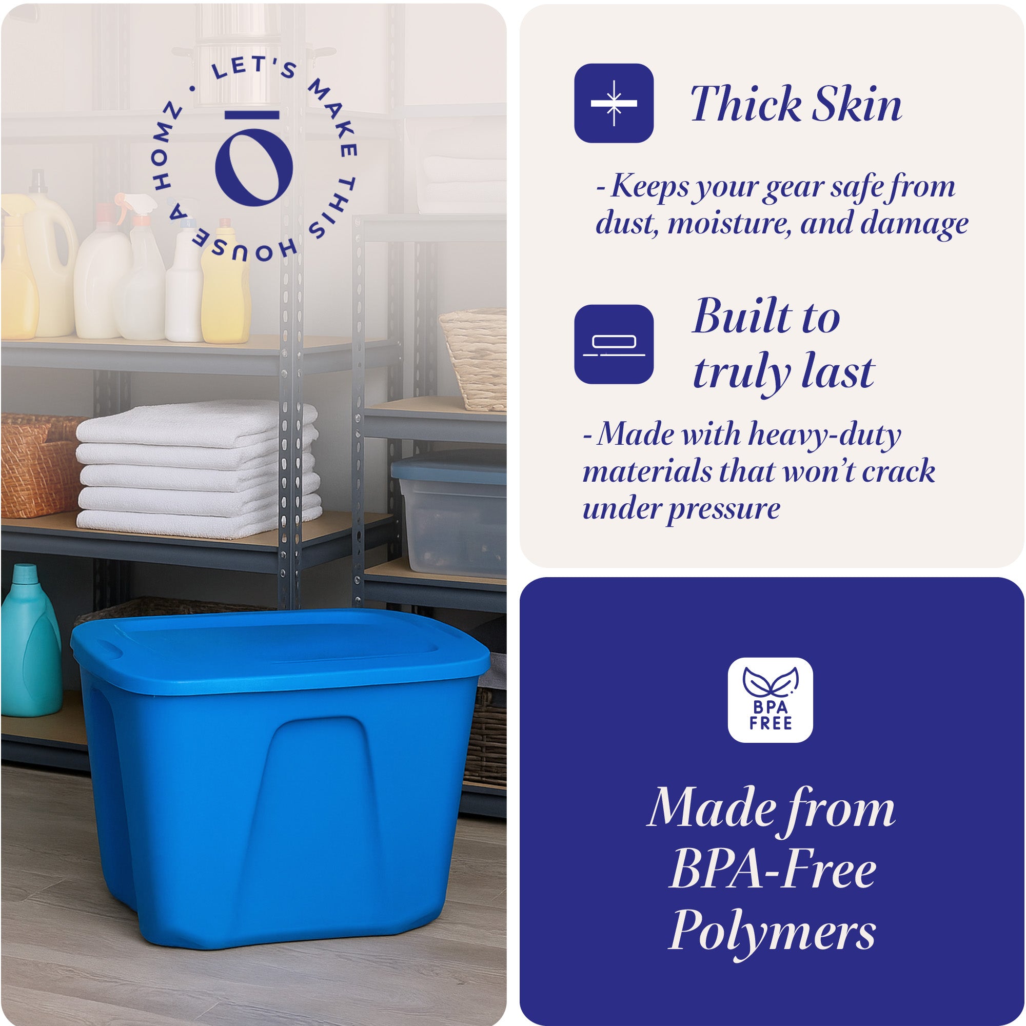 10 Gallon Heavy Duty Plastic Storage Container, Capri Blue (4 Pack) (Open Box)