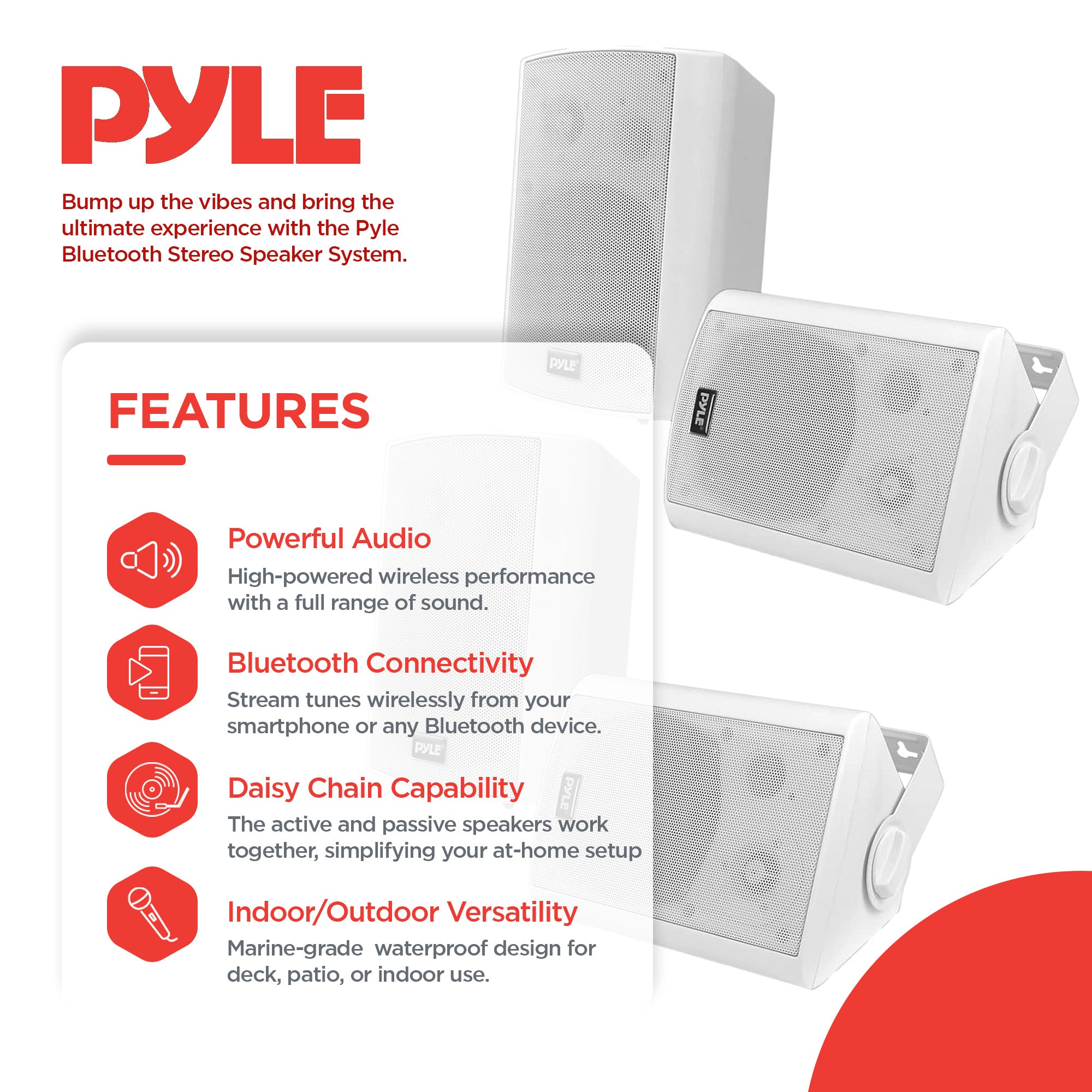 Pyle PDWR51BTWT Bluetooth Indoor Outdoor 5.25 In Speaker System, White (4 Pack) - Smart-nests