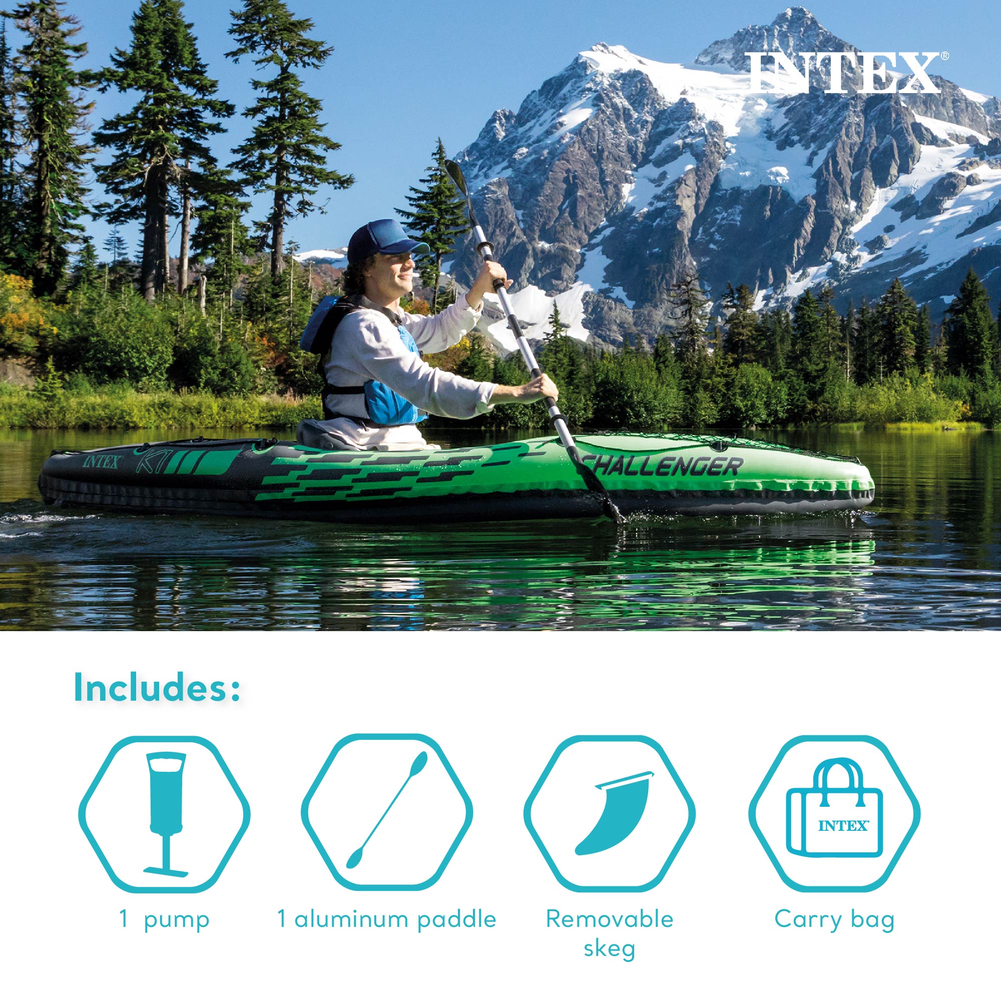 Intex Challenger K1 Inflatable Single Person Kayak Set and Accessory Kit w/ Pump - Smart-nests