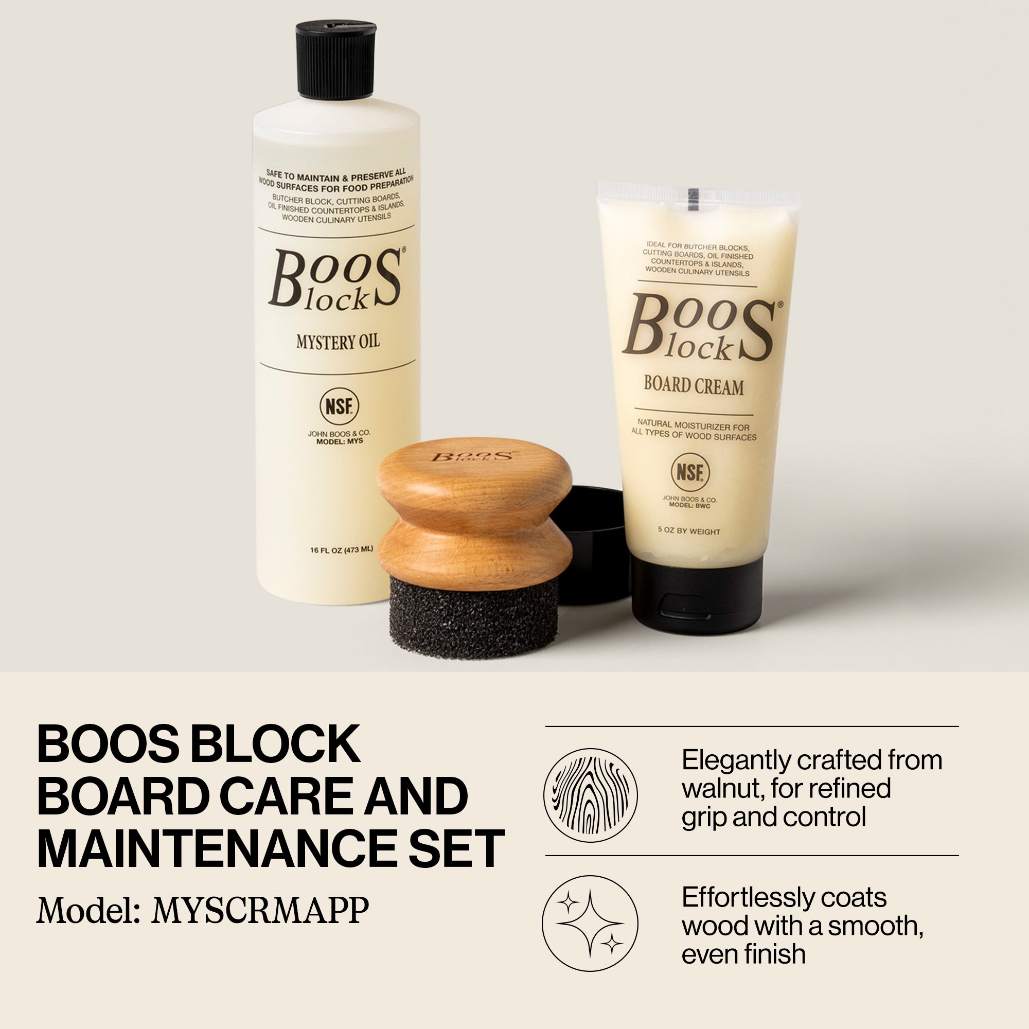 John Boos 3 Piece Maintenance Set with Mystery Oil, Board Cream, and Applicator - Smart-nests