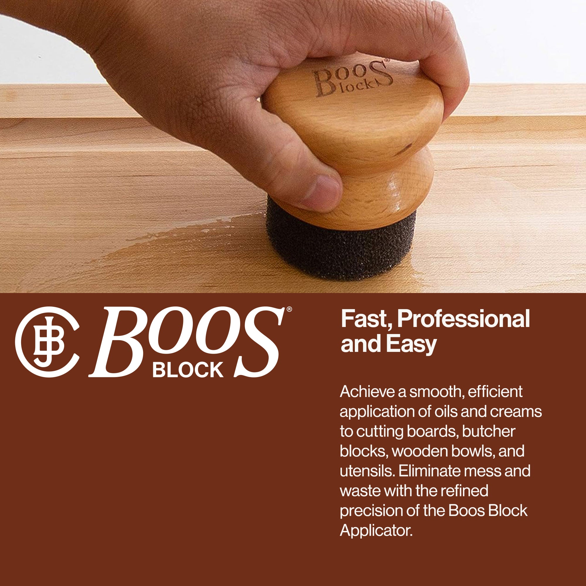John Boos Butcher Block Oil & Cream Applicator for Wooden Surfaces, Beechwood
