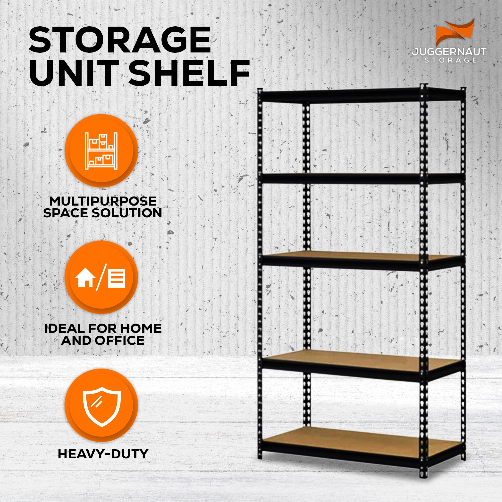 Juggernaut Storage 36" x 72" 5 Shelf Steel Utility Shelving Storage Unit, Black - Smart-nests