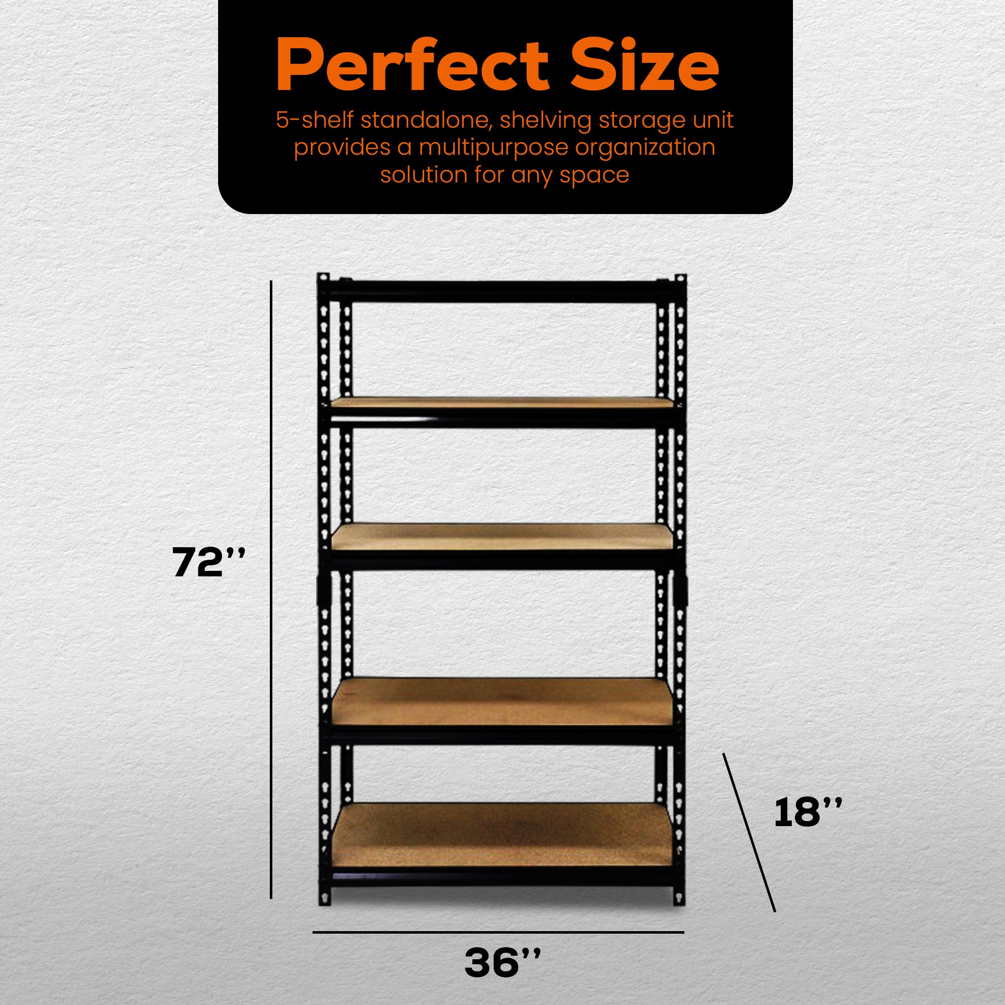 Juggernaut Storage 36" x 72" 5 Shelf Steel Utility Shelving Storage Unit, Black - Smart-nests