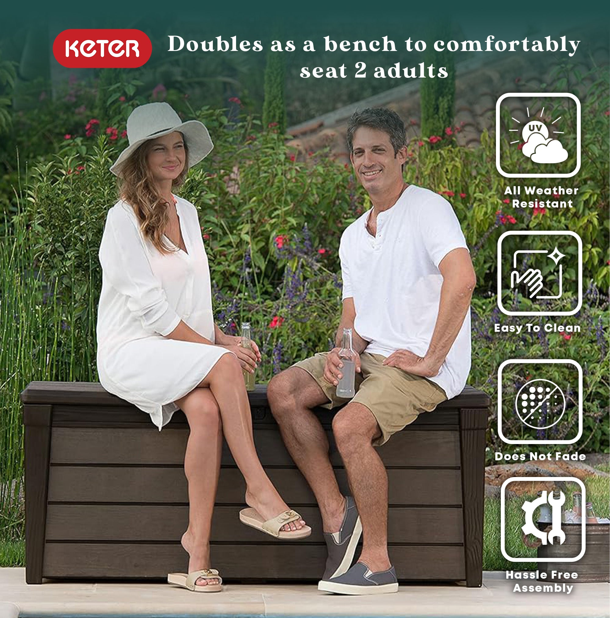 Keter Brushwood 120 Gallon Resin Outdoor Deck Storage Box for Yard Tools, Brown - Smart-nests