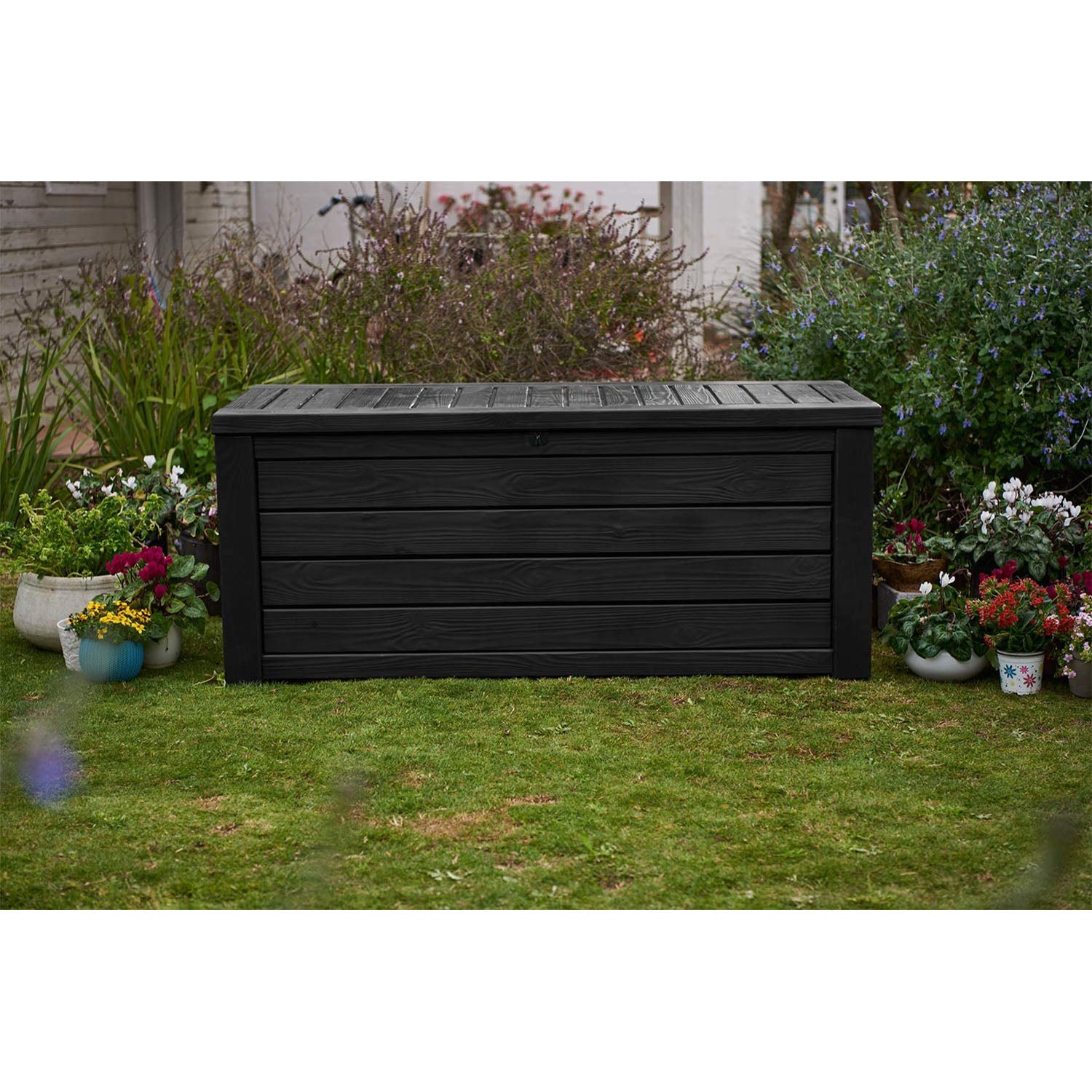 Keter Westwood 150 Gallon Plastic Outdoor Furniture Storage Deck Box, Dark Gray - Smart-nests