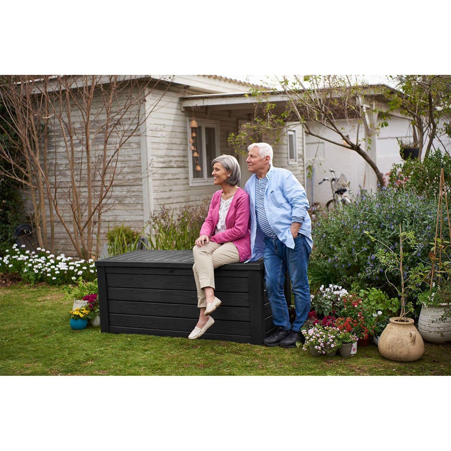 Keter Westwood 150 Gallon Plastic Outdoor Furniture Storage Deck Box, Dark Gray - Smart-nests